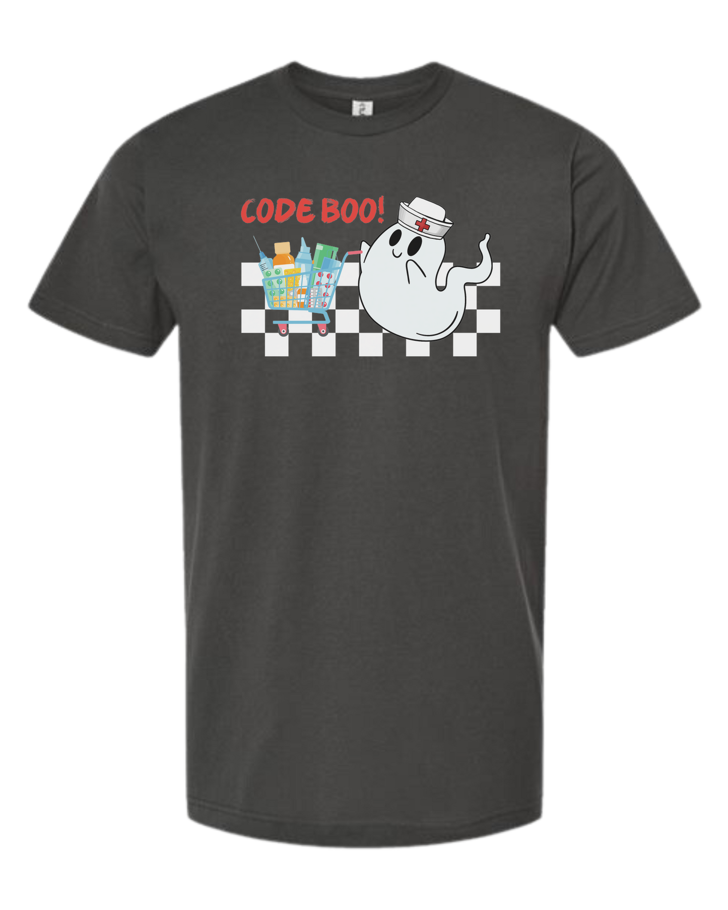 "Code Boo" Nursing ghost Unisex crew-neck  graphic tee Charcoal Grey