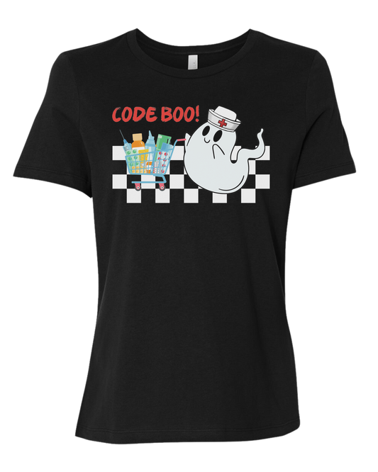 "Code Boo" Nursing ghost Women's fit premium crewneck tee Black