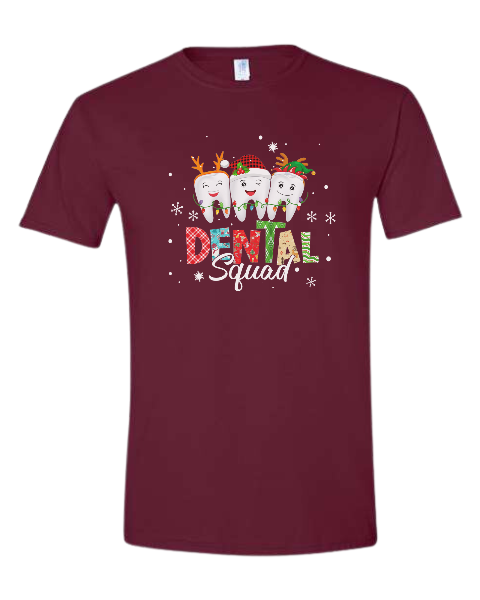 Colorful "Dental Squad" graphic Unisex crew-neck  graphic tee Maroon