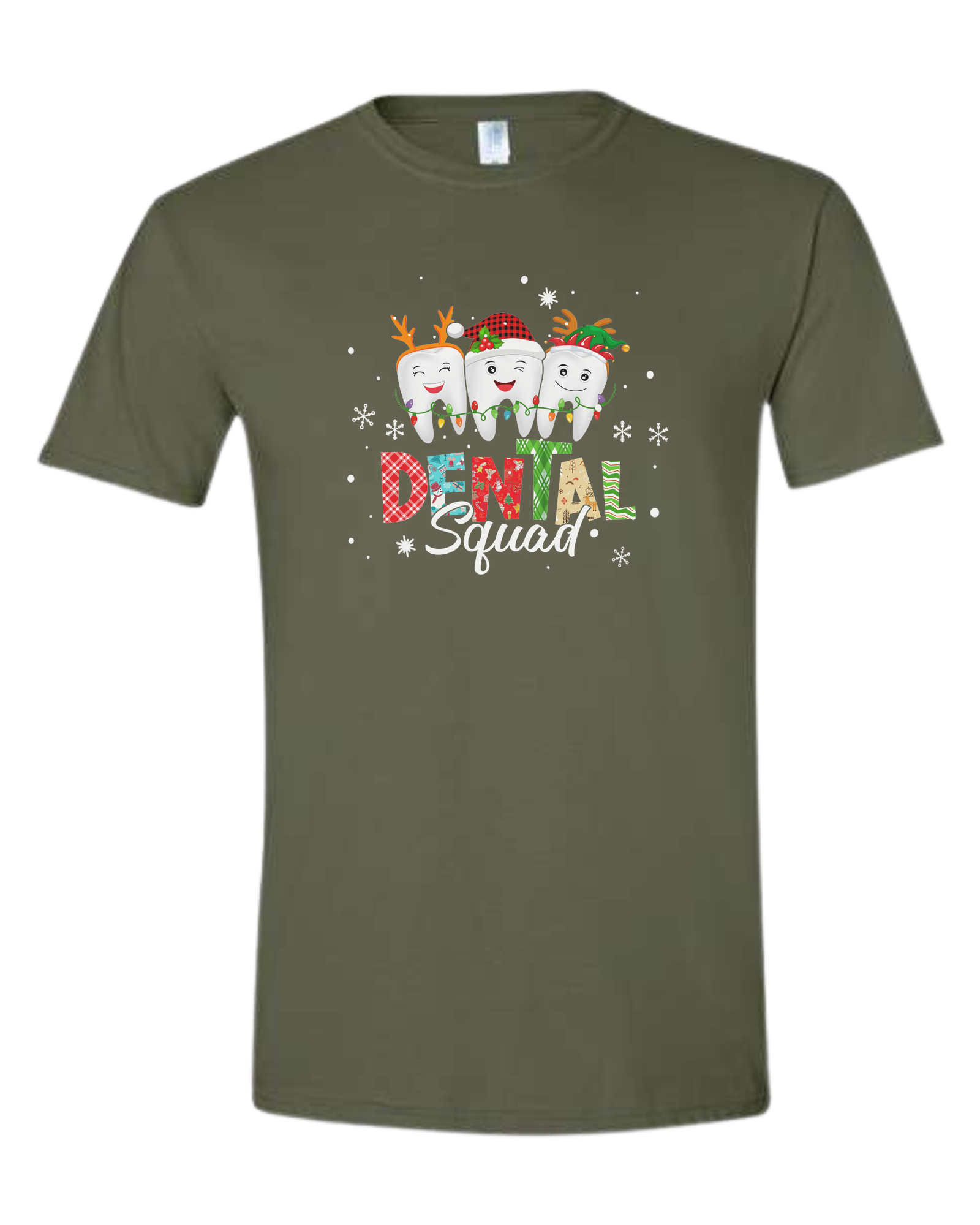 Colorful "Dental Squad" graphic Unisex crew-neck  graphic tee Military Green