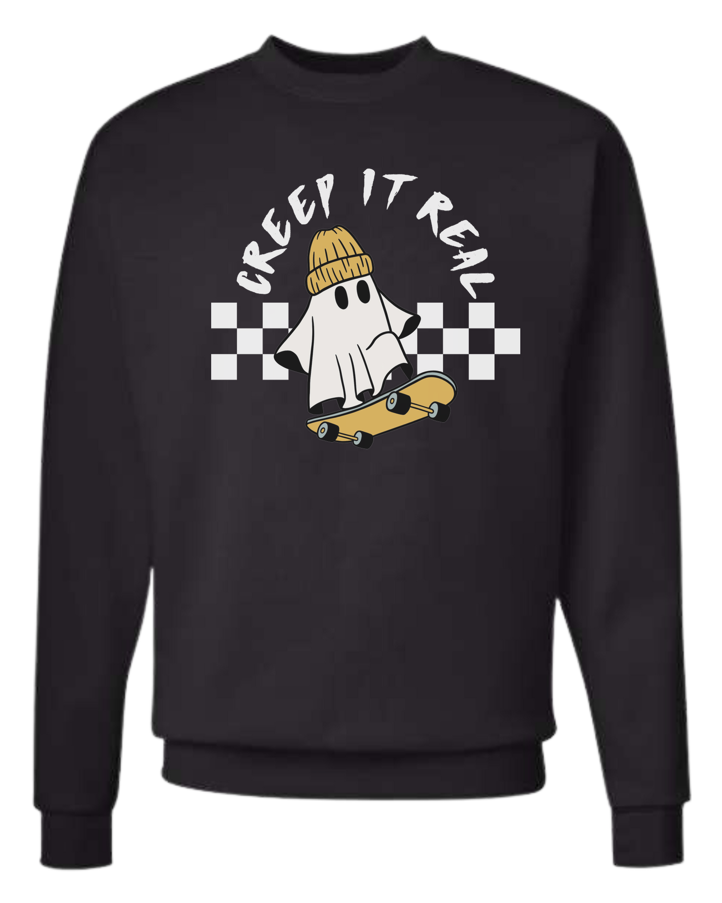 Creep it Real skater ghost graphic tee Classic unisex crewneck sweatshirt Black