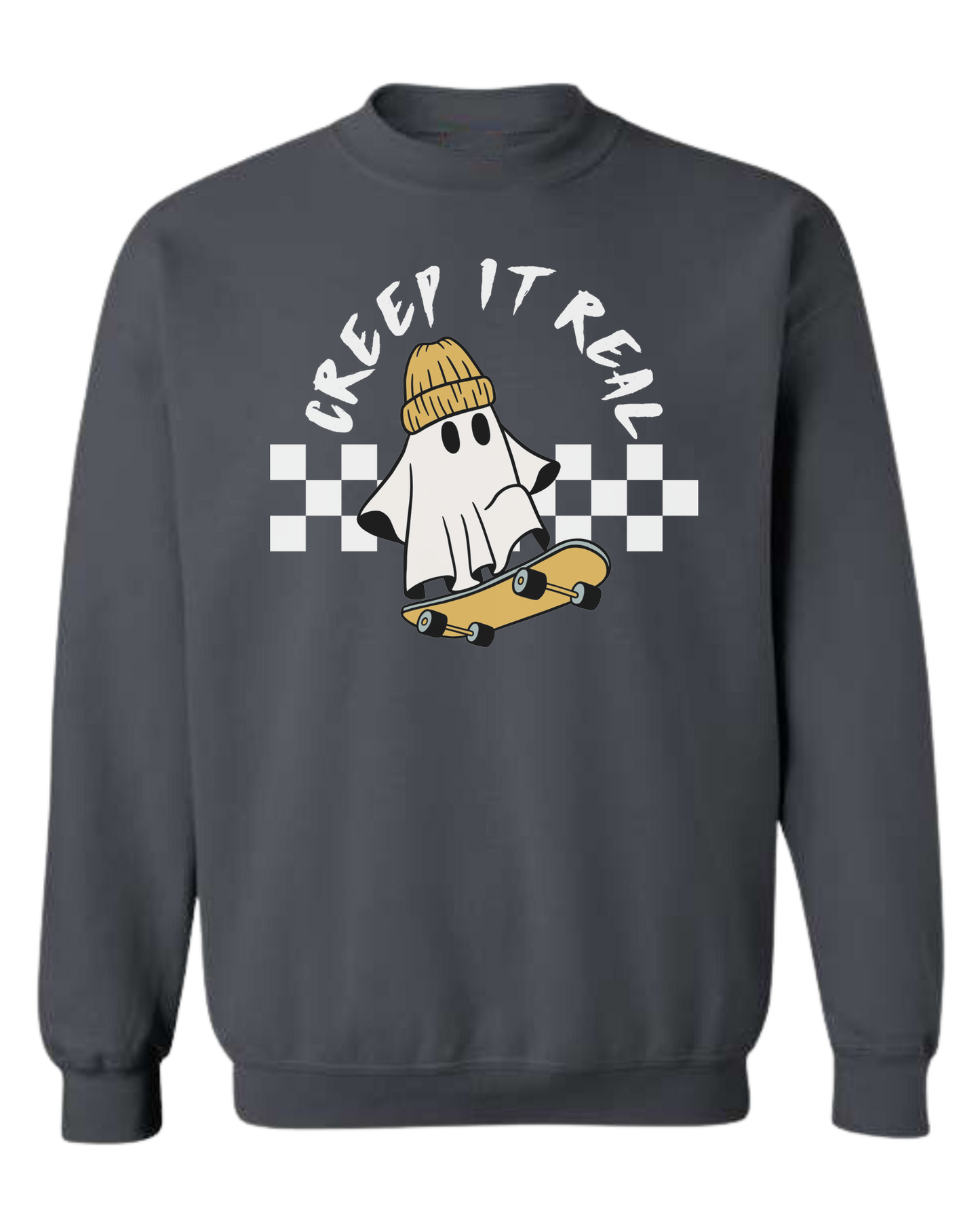 Creep it Real skater ghost graphic tee Classic unisex crewneck sweatshirt Dark Grey