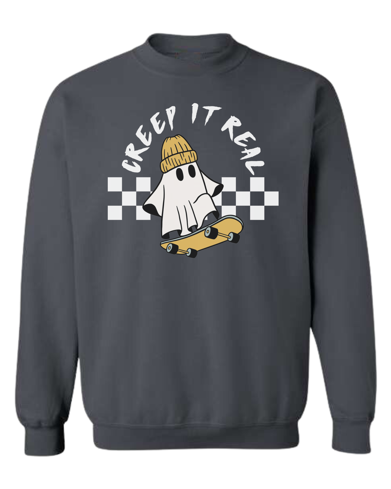 Creep it Real skater ghost graphic tee Classic unisex crewneck sweatshirt Dark Grey