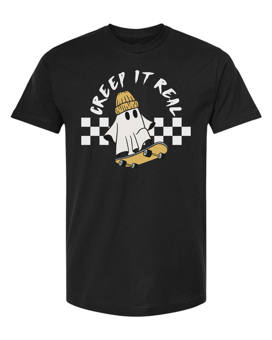 Creep it Real skater ghost graphic tee Unisex crew-neck  graphic tee Black