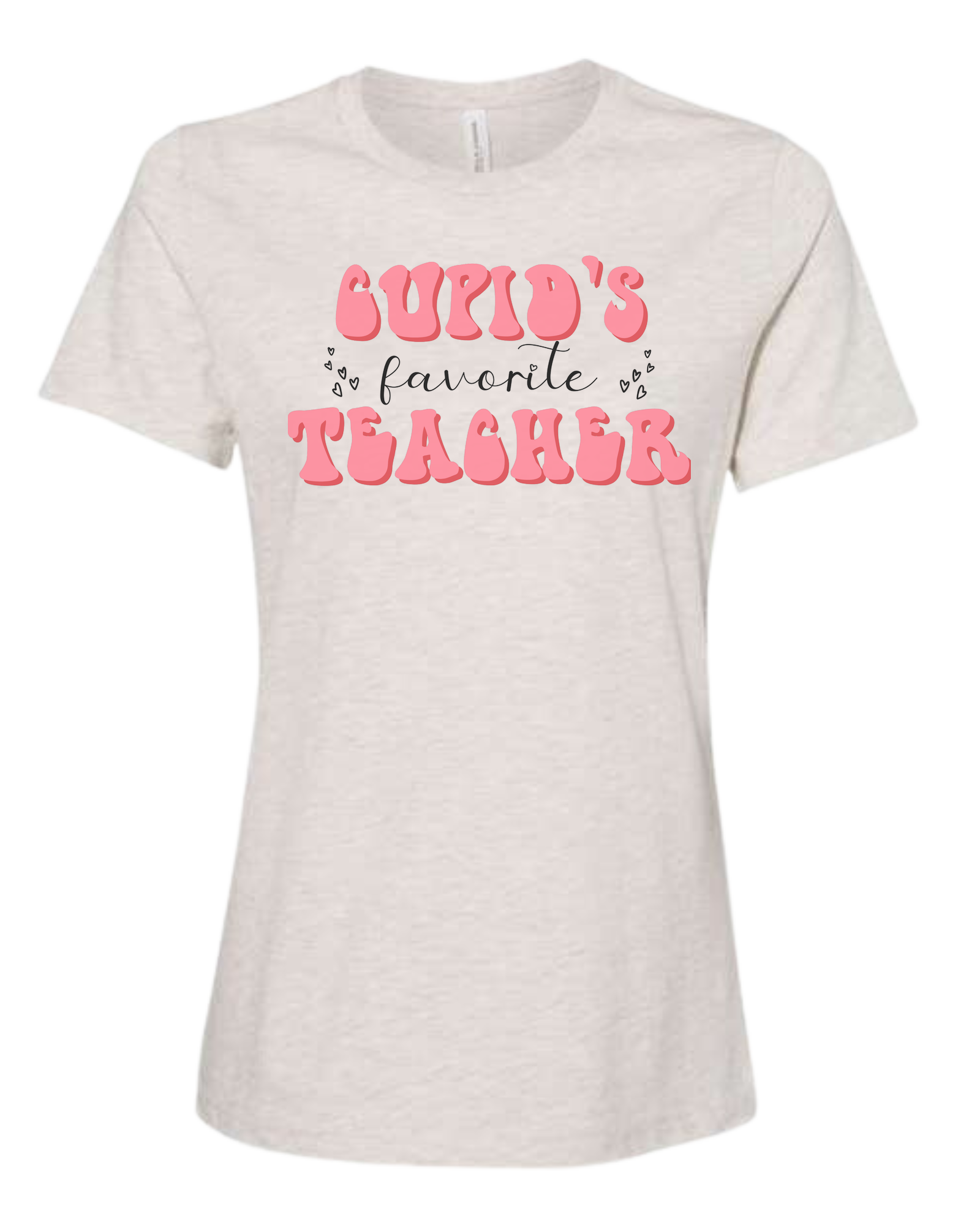 "Cupid's Favorite Teacher" groovy font design Women's fit premium crewneck tee Natural