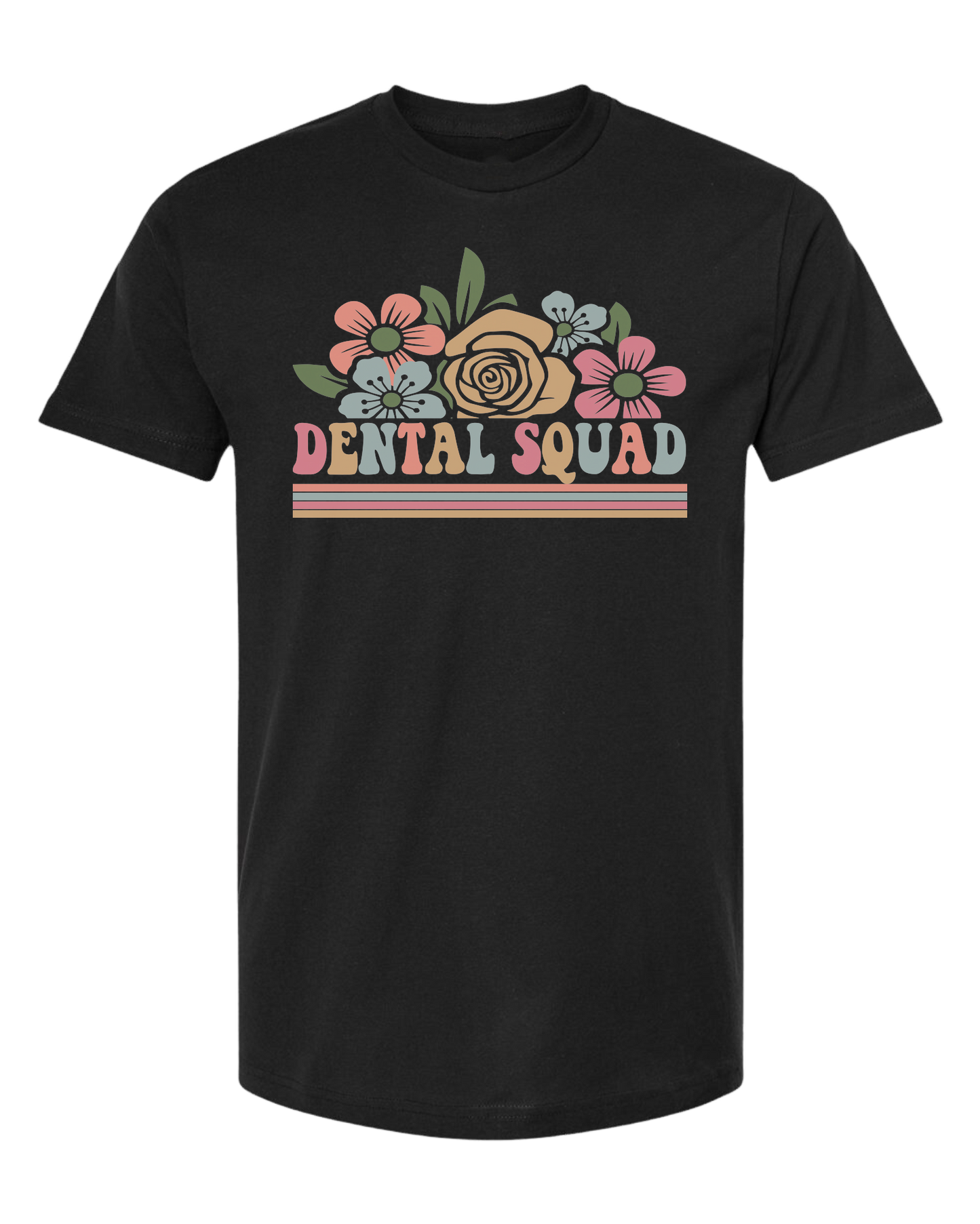 Dental Squad Flower border design Unisex crew-neck  graphic tee Black