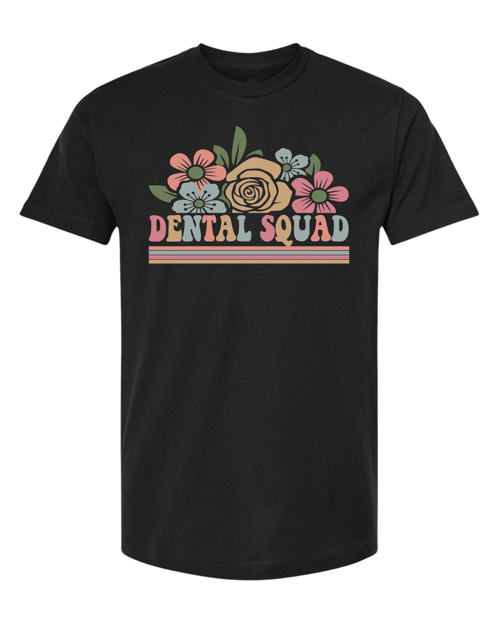 Dental Squad Flower border design Unisex crew-neck  graphic tee Black