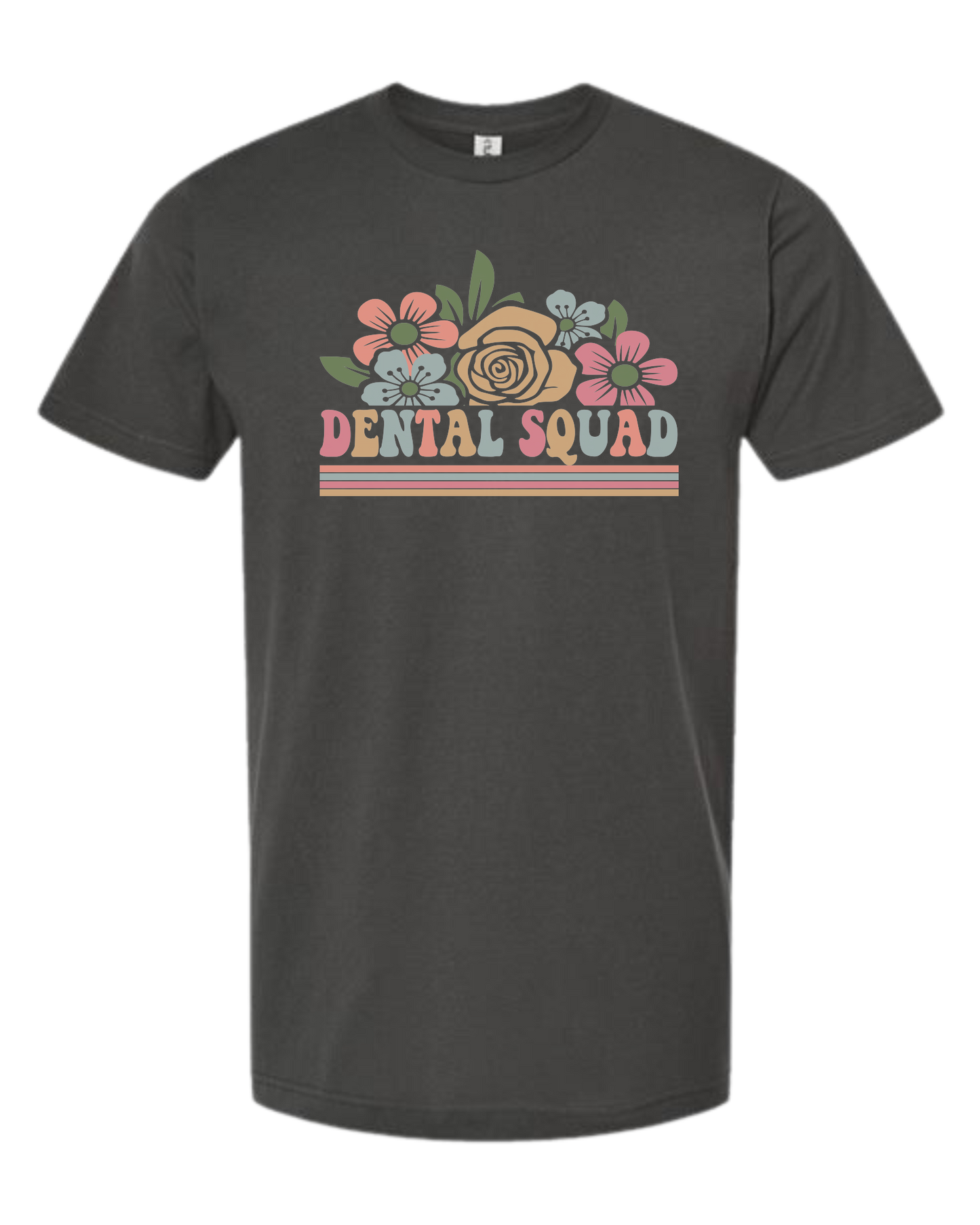 Dental Squad Flower border design Unisex crew-neck  graphic tee Charcoal Grey
