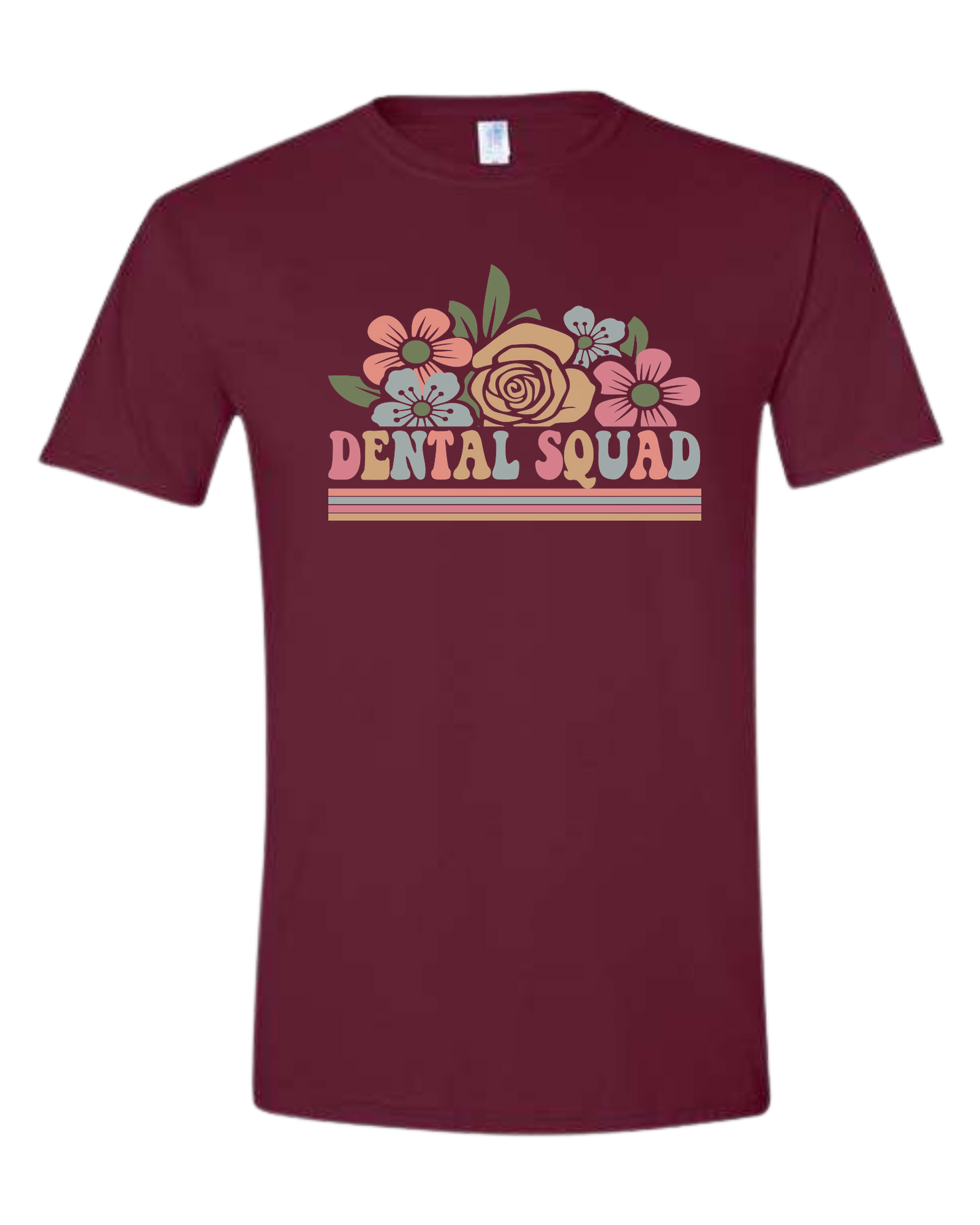 Dental Squad Flower border design Unisex crew-neck  graphic tee Maroon