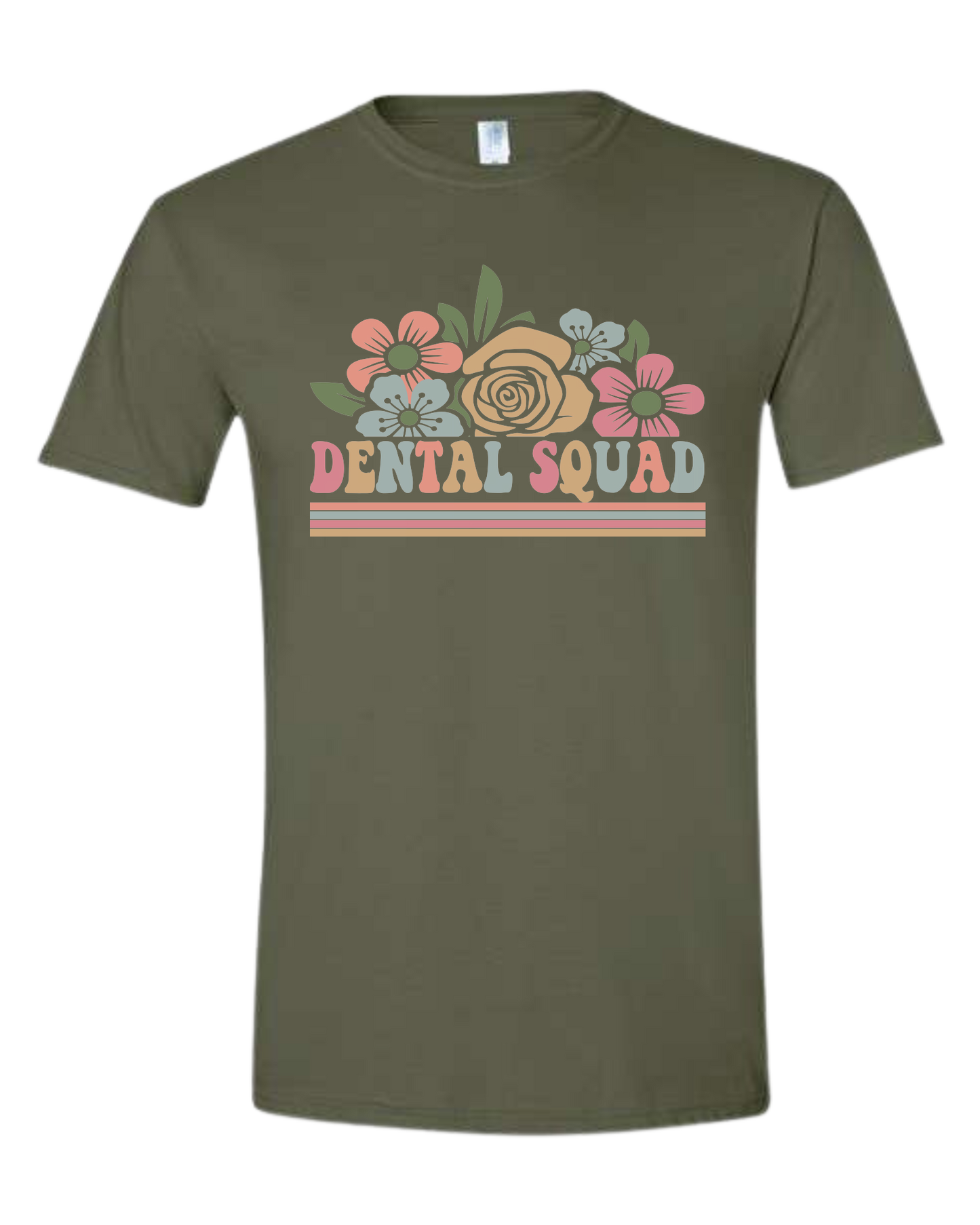Dental Squad Flower border design Unisex crew-neck  graphic tee Military Green