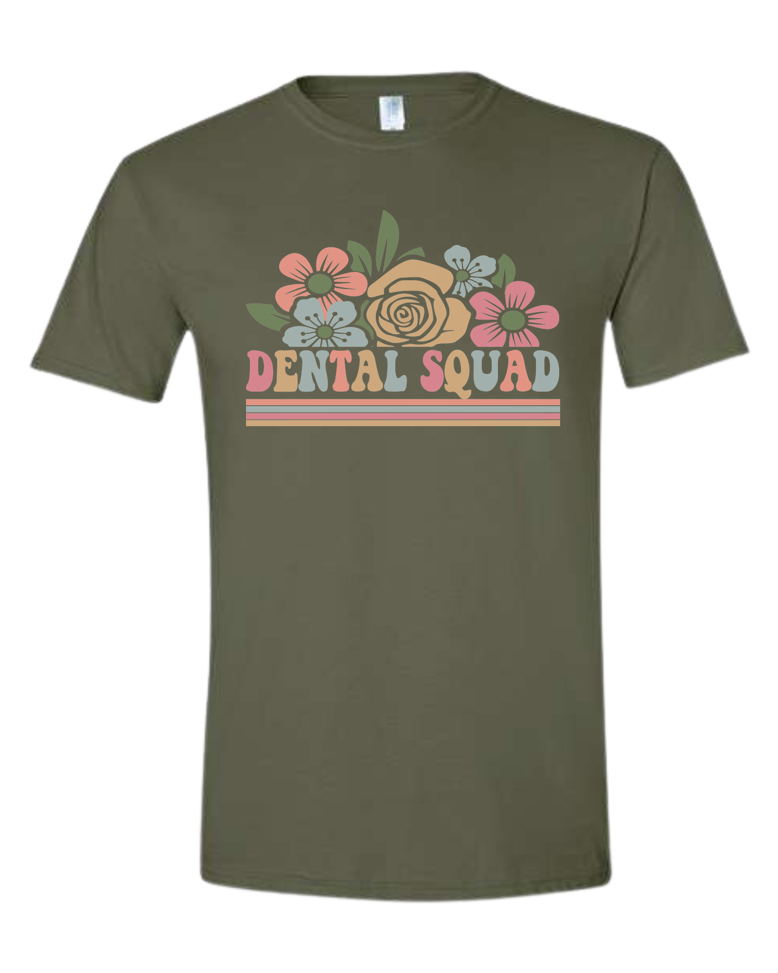 Dental Squad Flower border design Unisex crew-neck  graphic tee Military Green