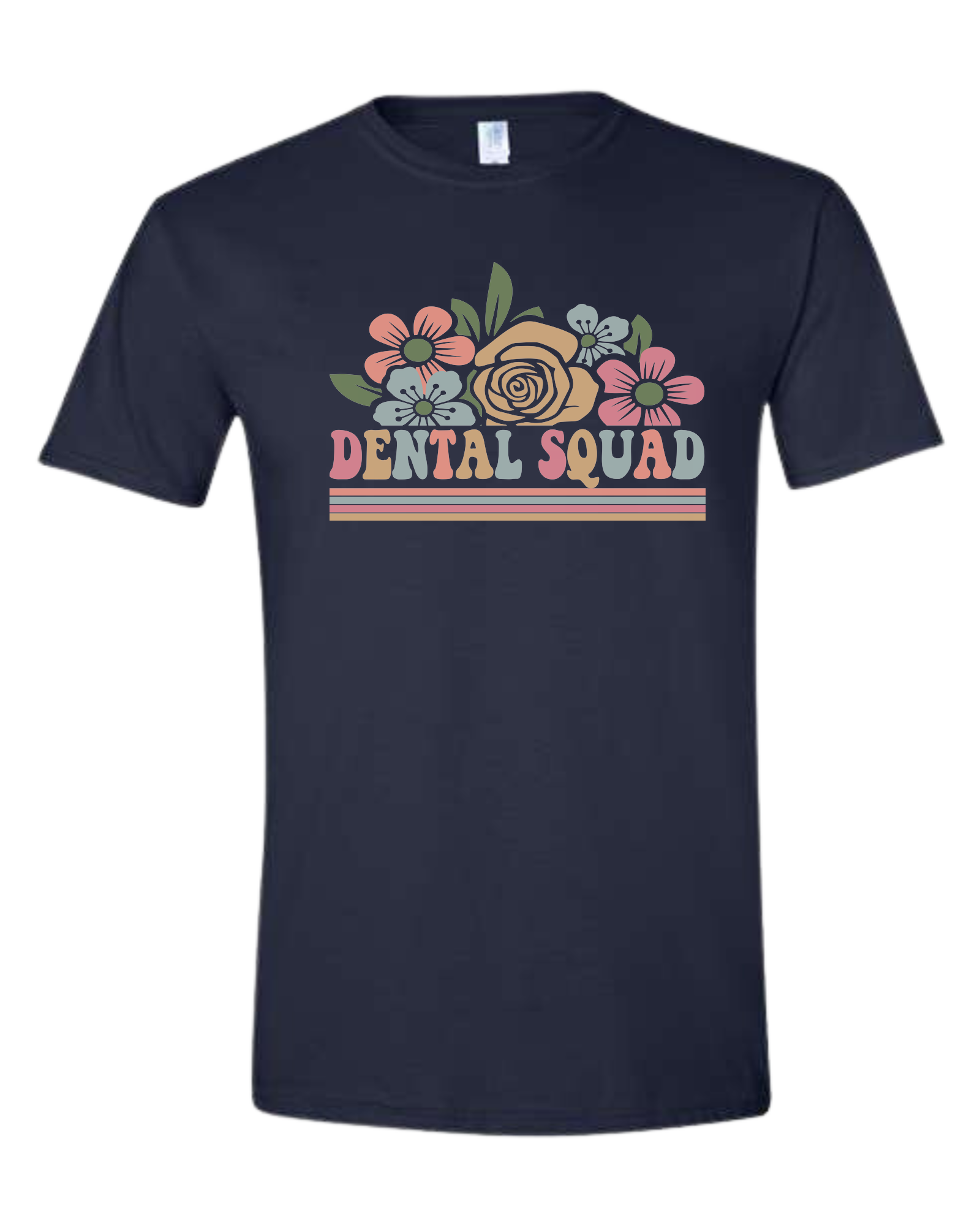 Dental Squad Flower border design Unisex crew-neck  graphic tee Navy Blue