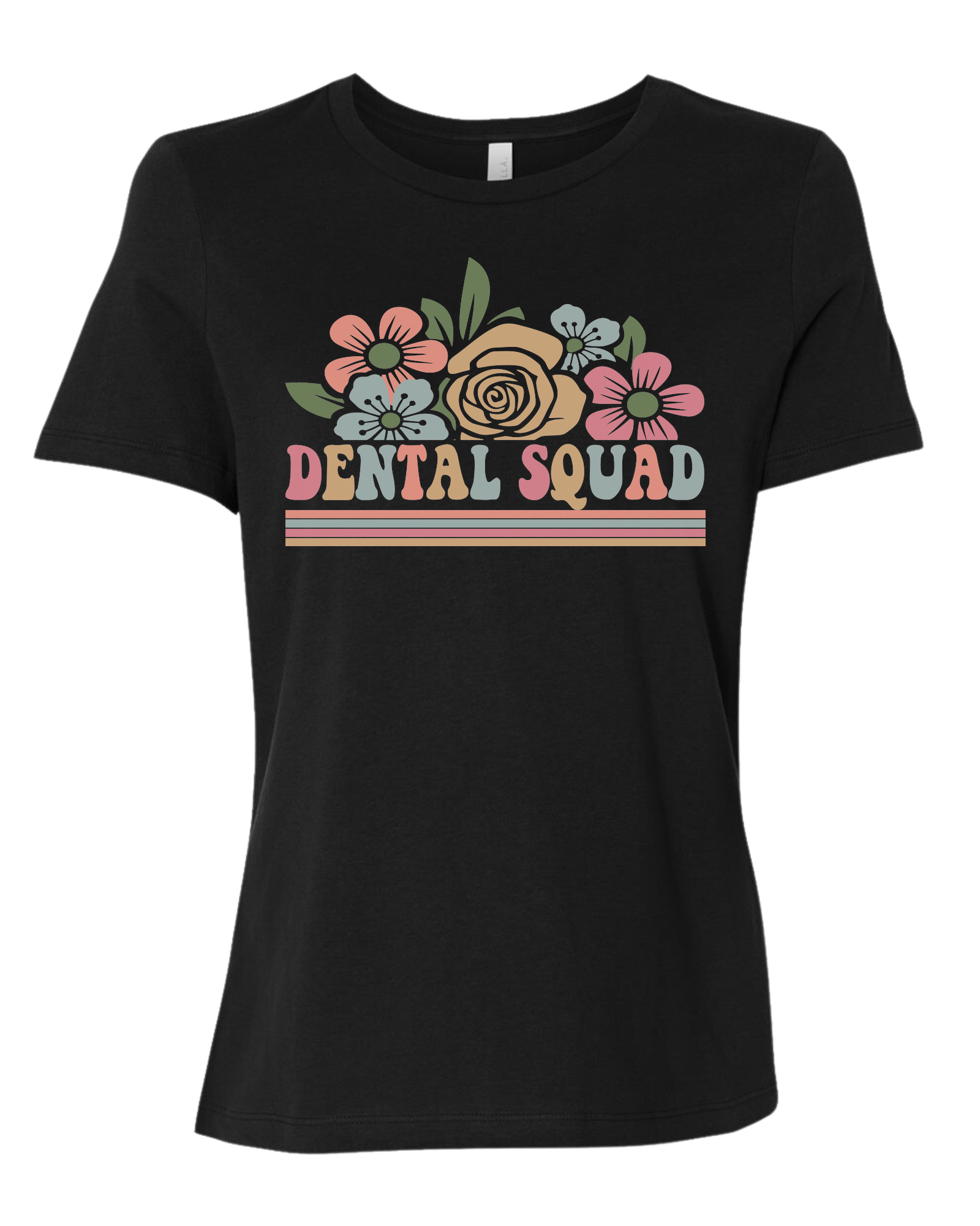 Dental Squad Flower border design Women's fit premium crewneck tee Black