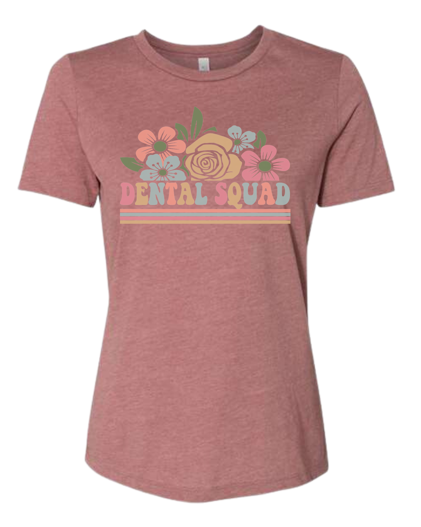 Dental Squad Flower border design Women's fit premium crewneck tee Mauve Pink
