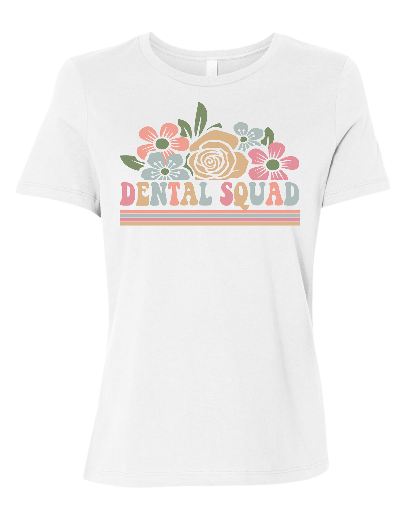 Dental Squad Flower border design Women's fit premium crewneck tee White
