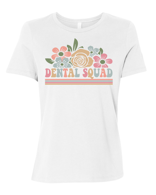 Dental Squad Flower border design Women's fit premium crewneck tee White
