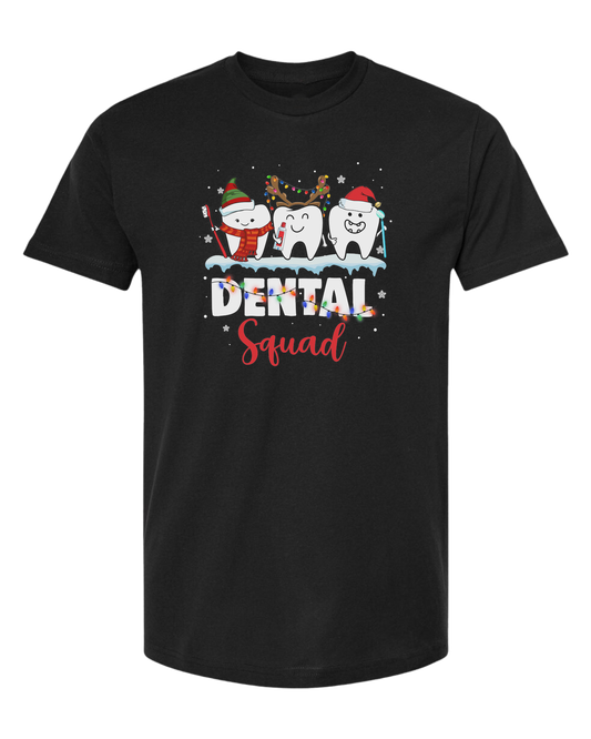 "Dental Squad" Christmas teeth characters graphic Unisex crew-neck  graphic tee Black