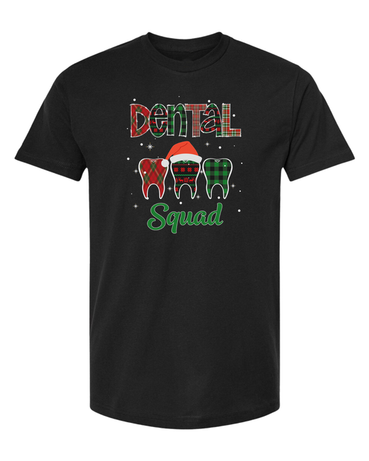 "Dental Squad" buffalo plaid teeth graphic Unisex crew-neck  graphic tee Black