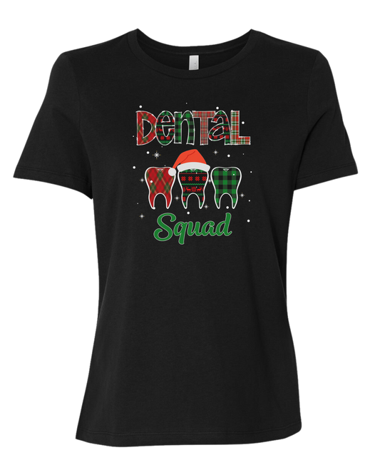 "Dental Squad" buffalo plaid teeth graphic Women's fit premium crewneck tee Black