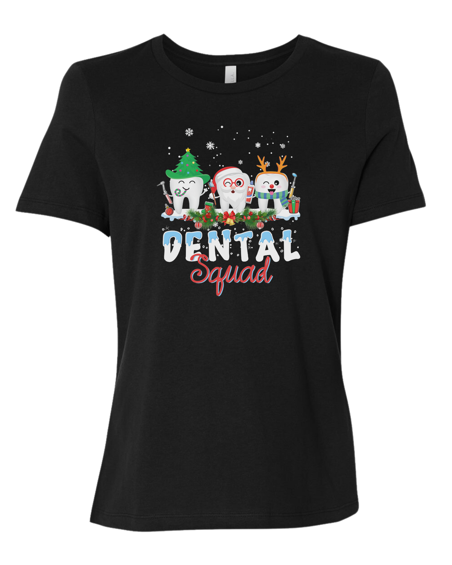 "Dental Squad" frozen font graphic Women's fit premium crewneck tee Black