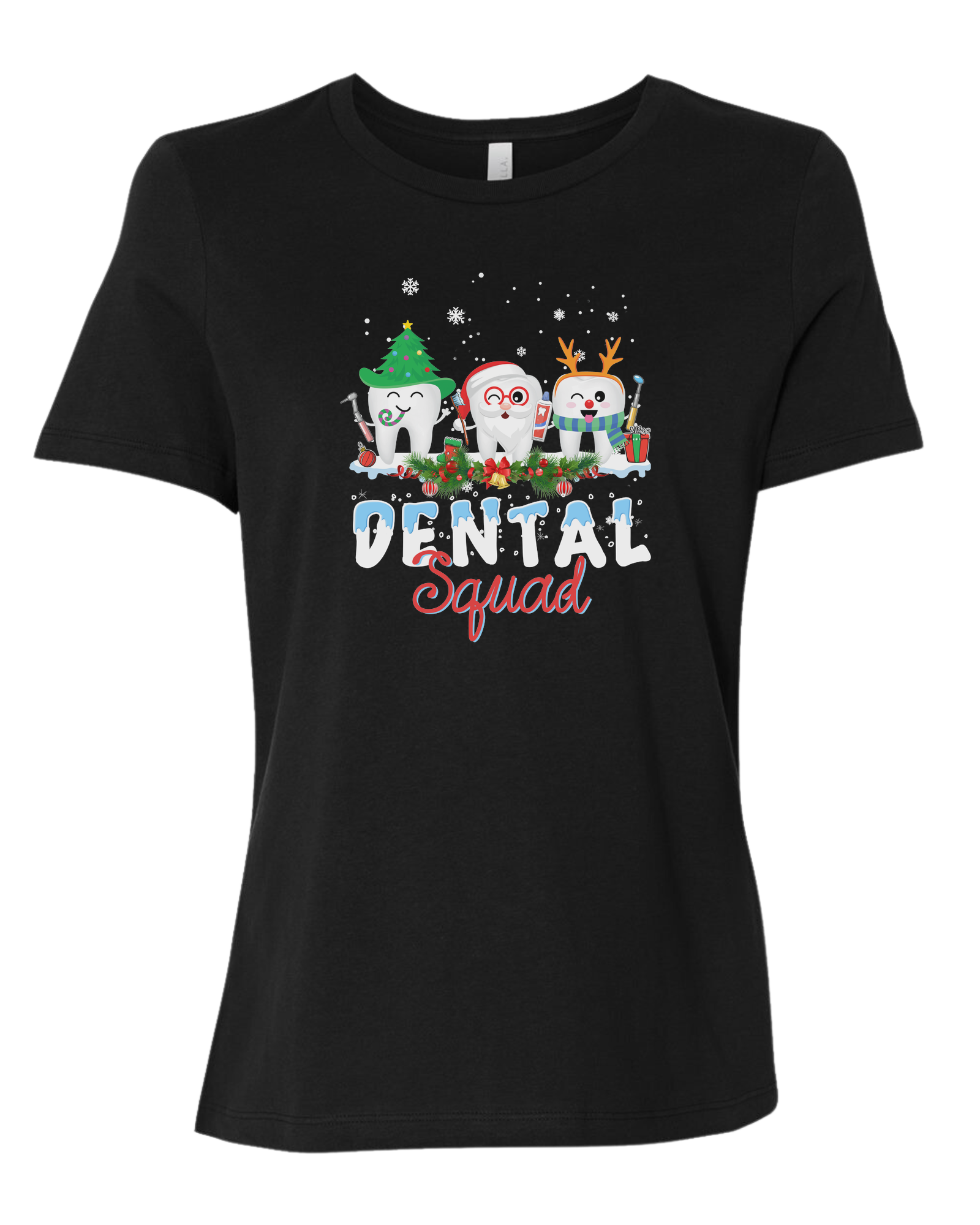 "Dental Squad" frozen font graphic Women's fit premium crewneck tee Black