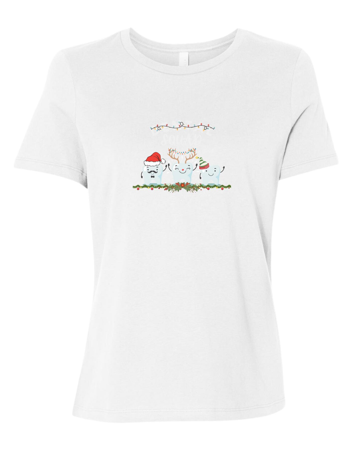 Dental Squad cute teeth team graphic Women's fit premium crewneck tee White