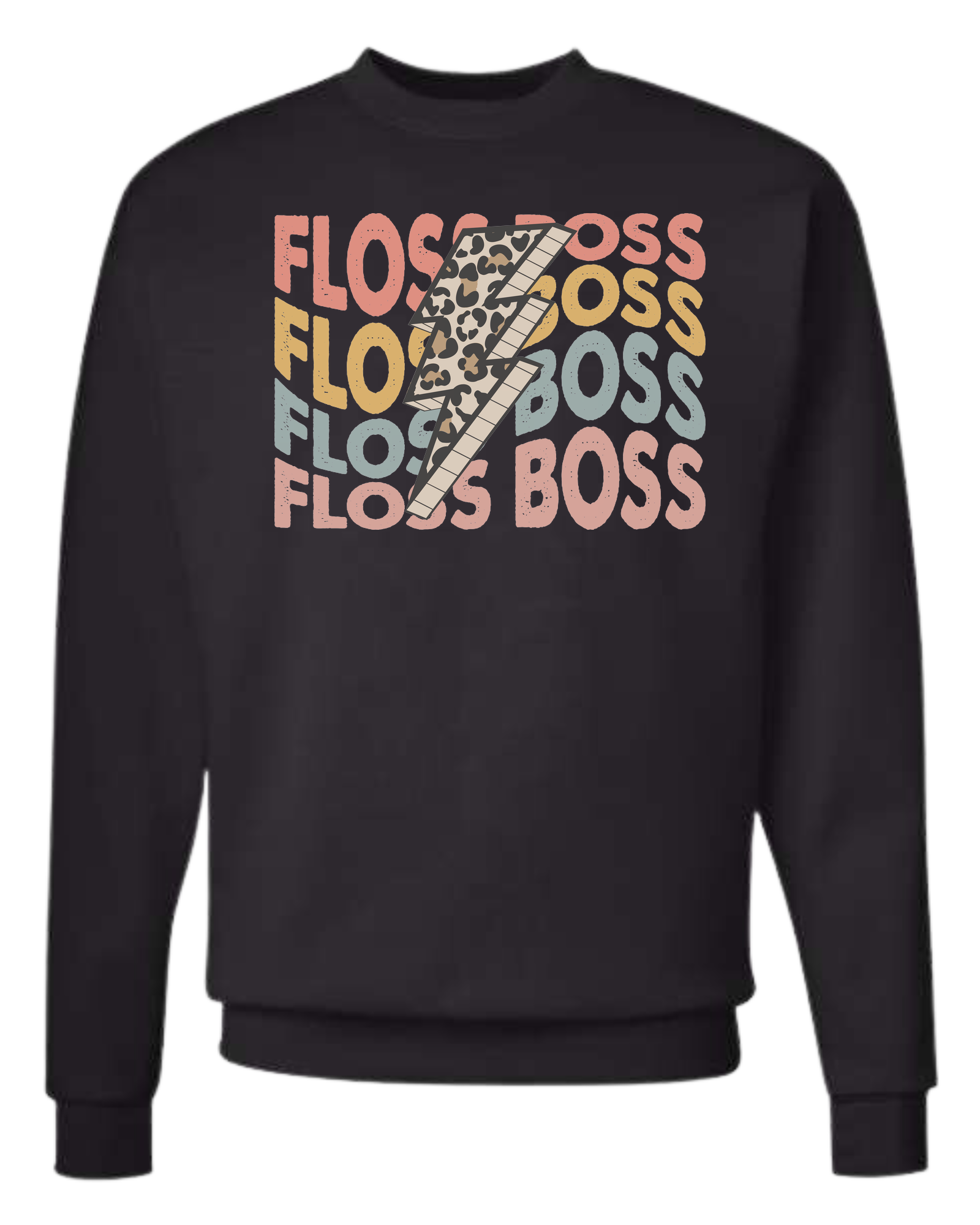 Floss Boss leopard lightning design Classic unisex crewneck tee Long sleeve crew neck