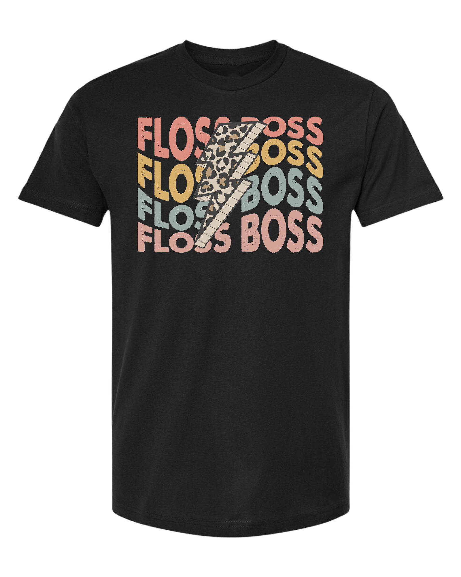 Floss Boss leopard lightning design Unisex crew-neck  graphic tee Black