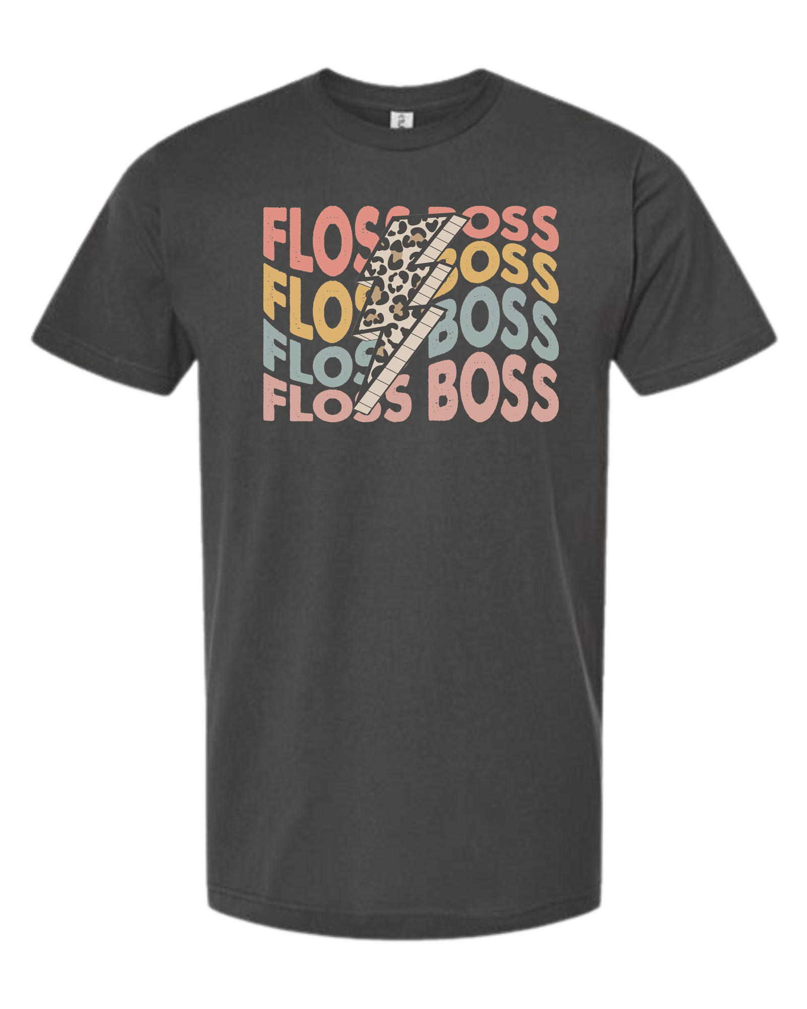Floss Boss leopard lightning design Unisex crew-neck  graphic tee Charcoal Grey
