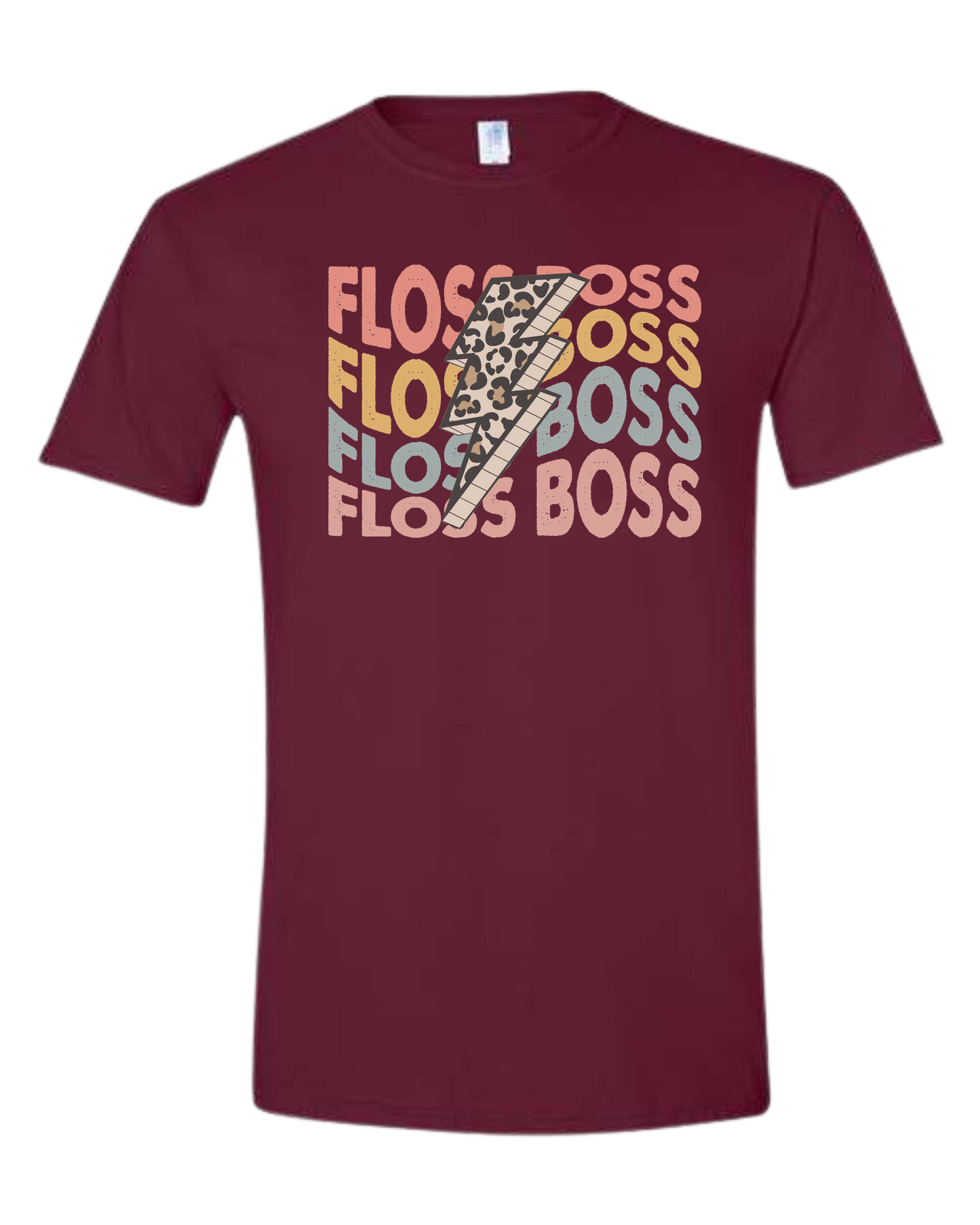 Floss Boss leopard lightning design Unisex crew-neck  graphic tee Maroon