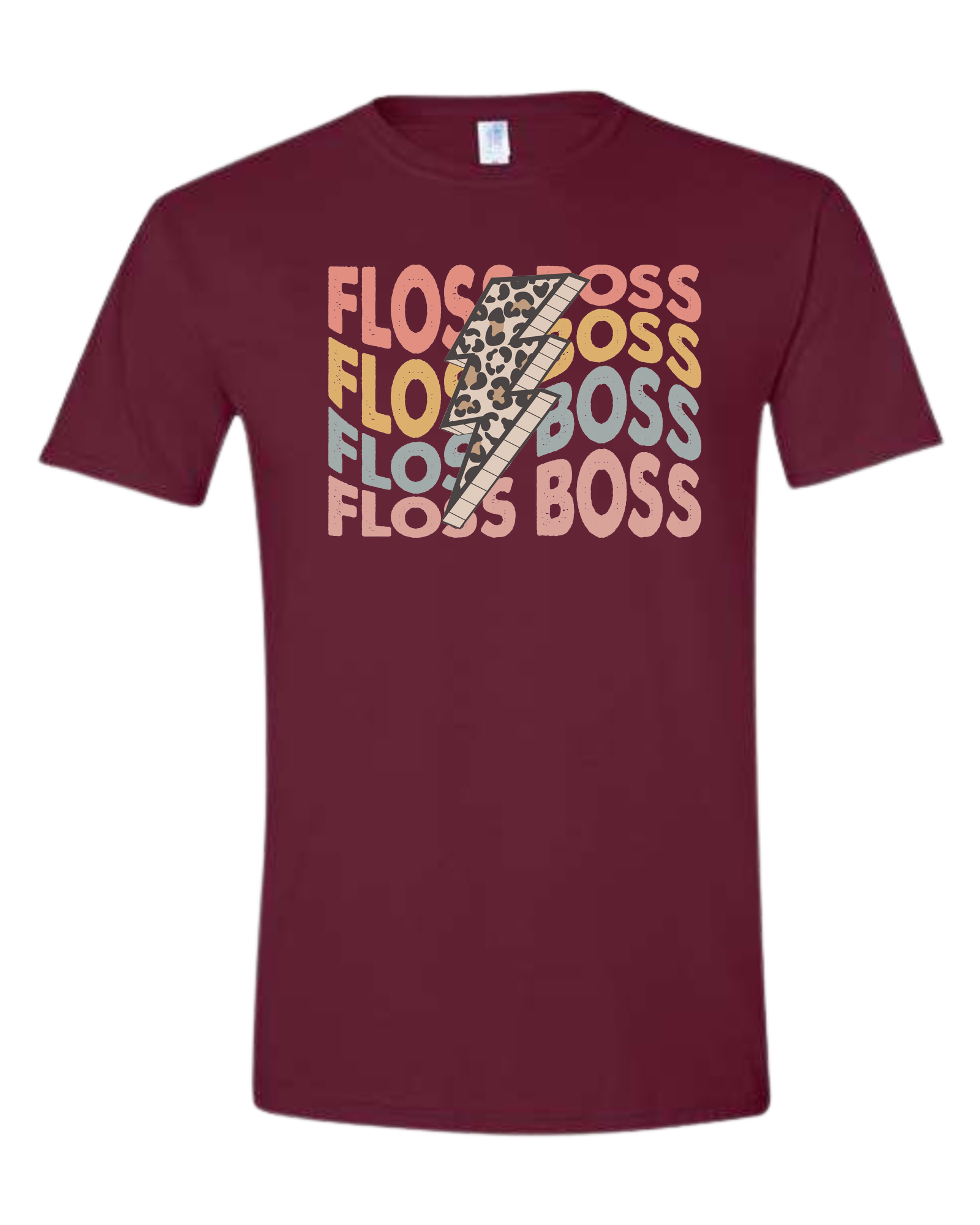 Floss Boss leopard lightning design Unisex crew-neck  graphic tee Maroon