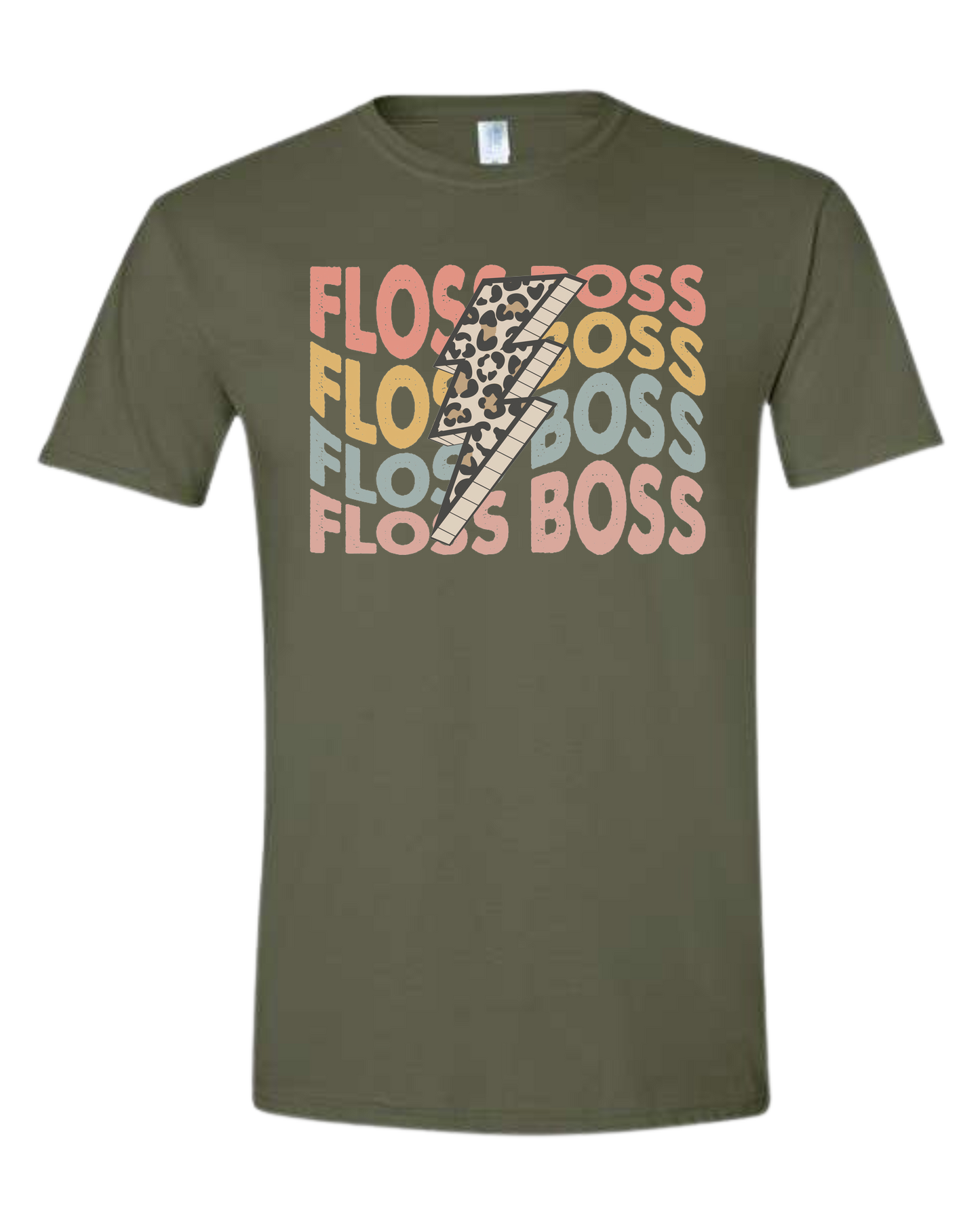 Floss Boss leopard lightning design Unisex crew-neck  graphic tee Military Green