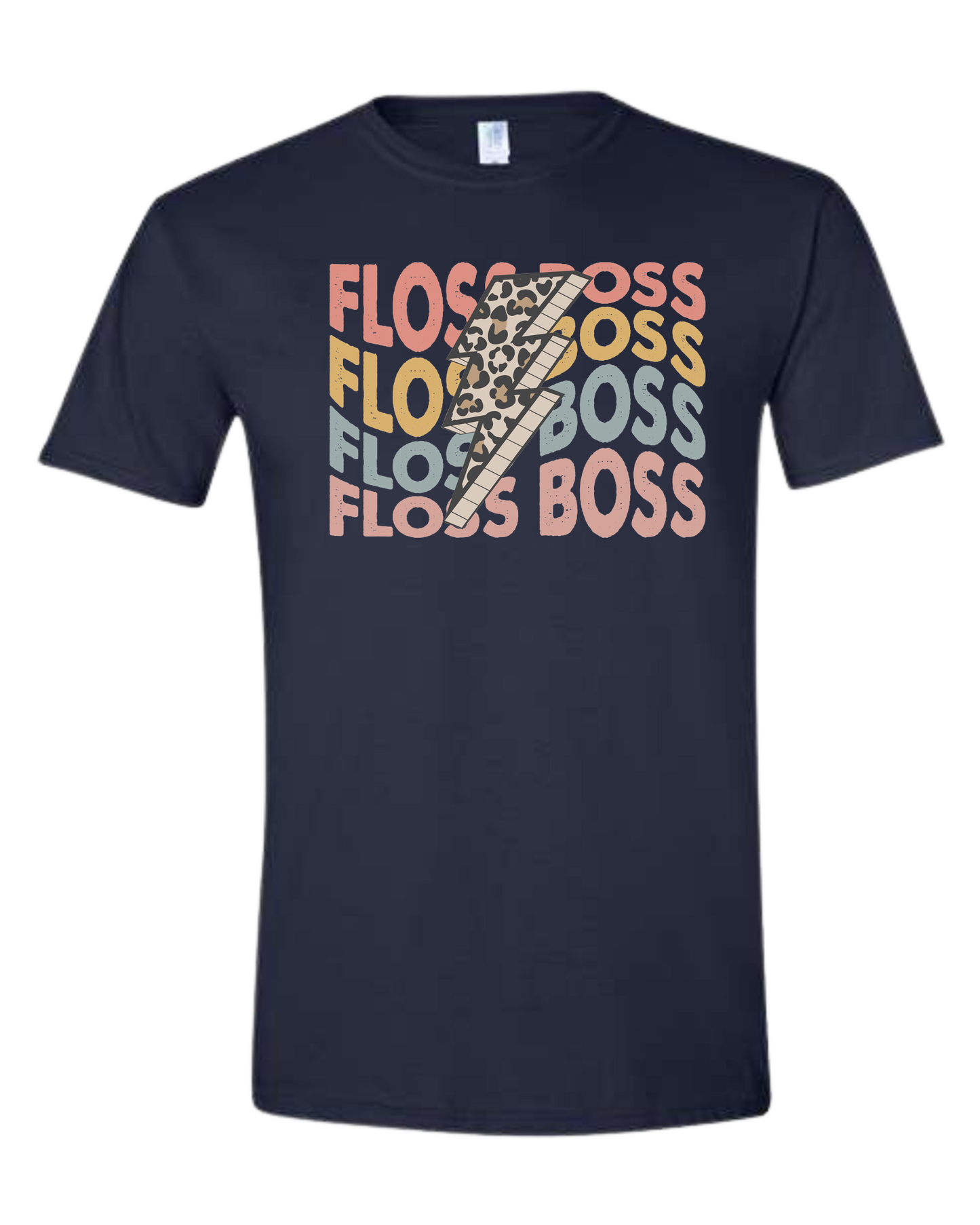 Floss Boss leopard lightning design Unisex crew-neck  graphic tee Navy Blue