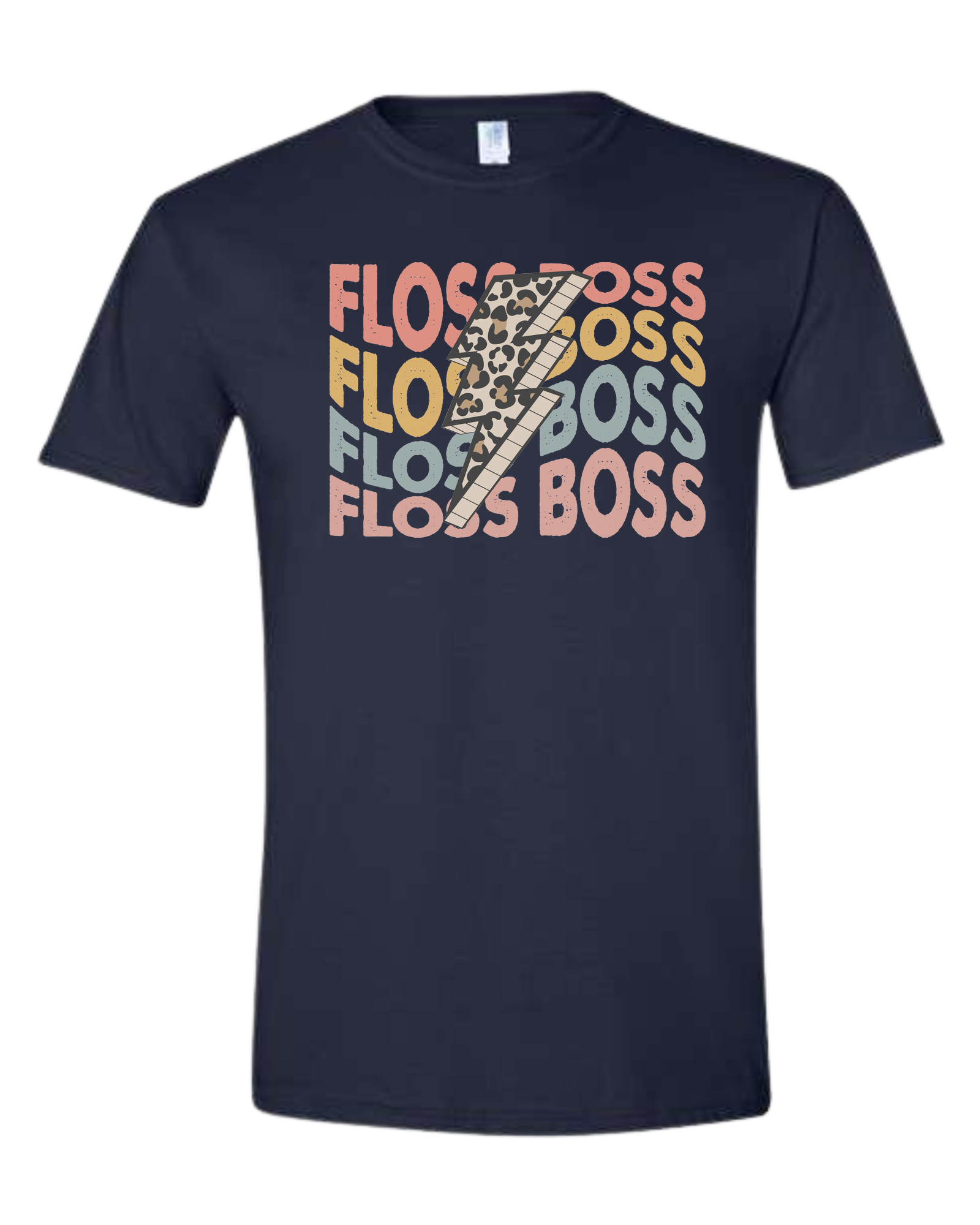 Floss Boss leopard lightning design Unisex crew-neck  graphic tee Navy Blue
