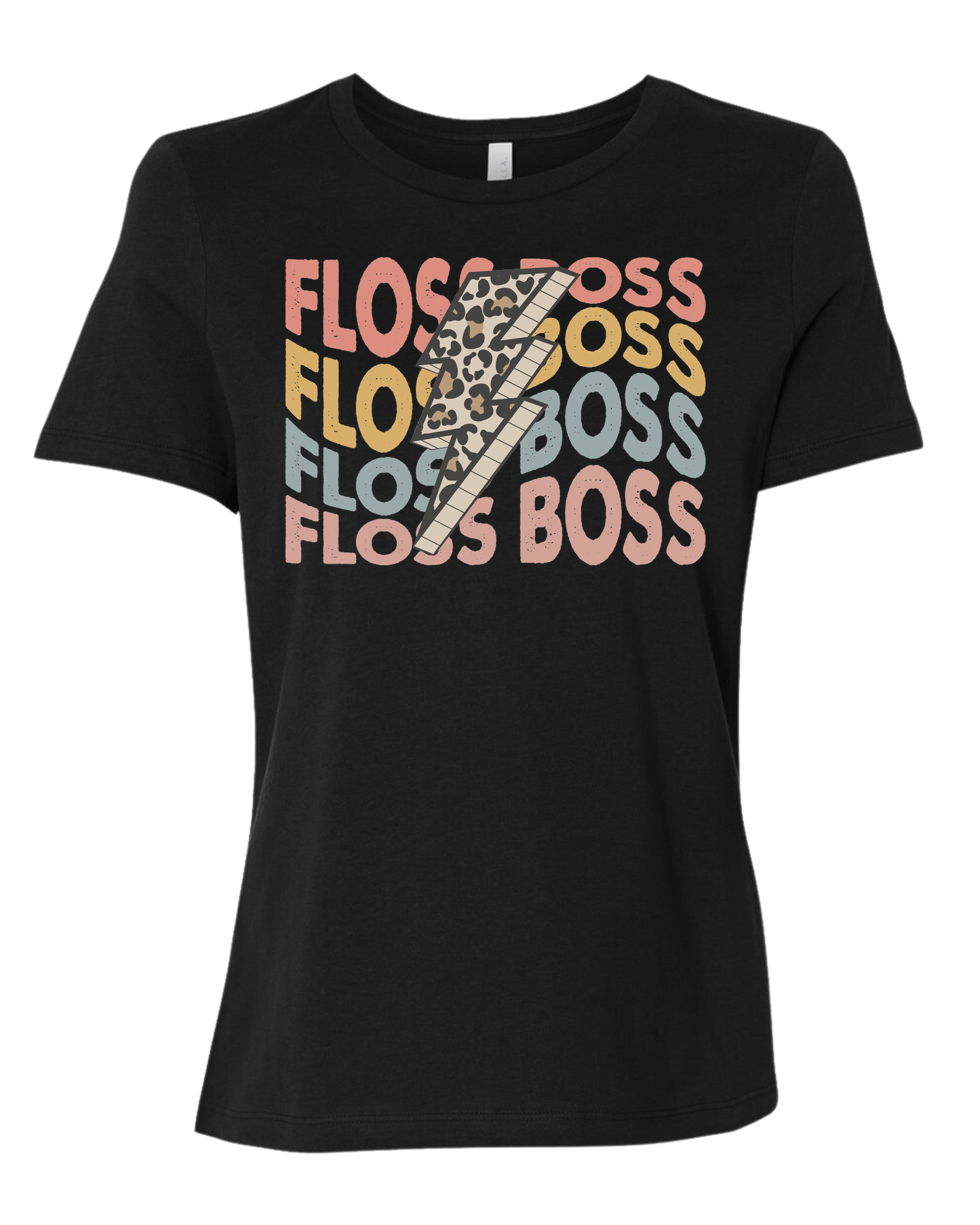 Floss Boss leopard lightning design Women's fit premium crewneck tee Black