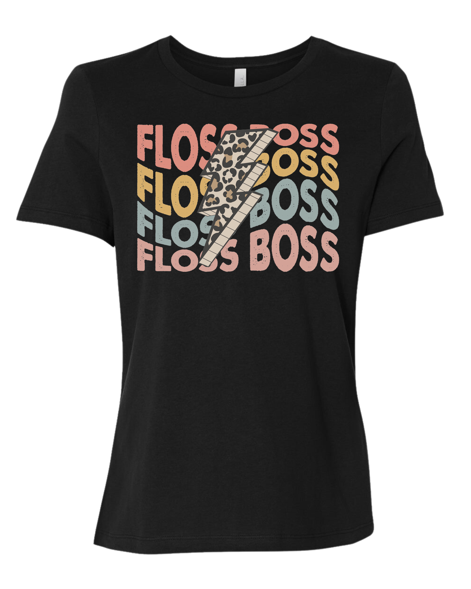 Floss Boss leopard lightning design Women's fit premium crewneck tee Black