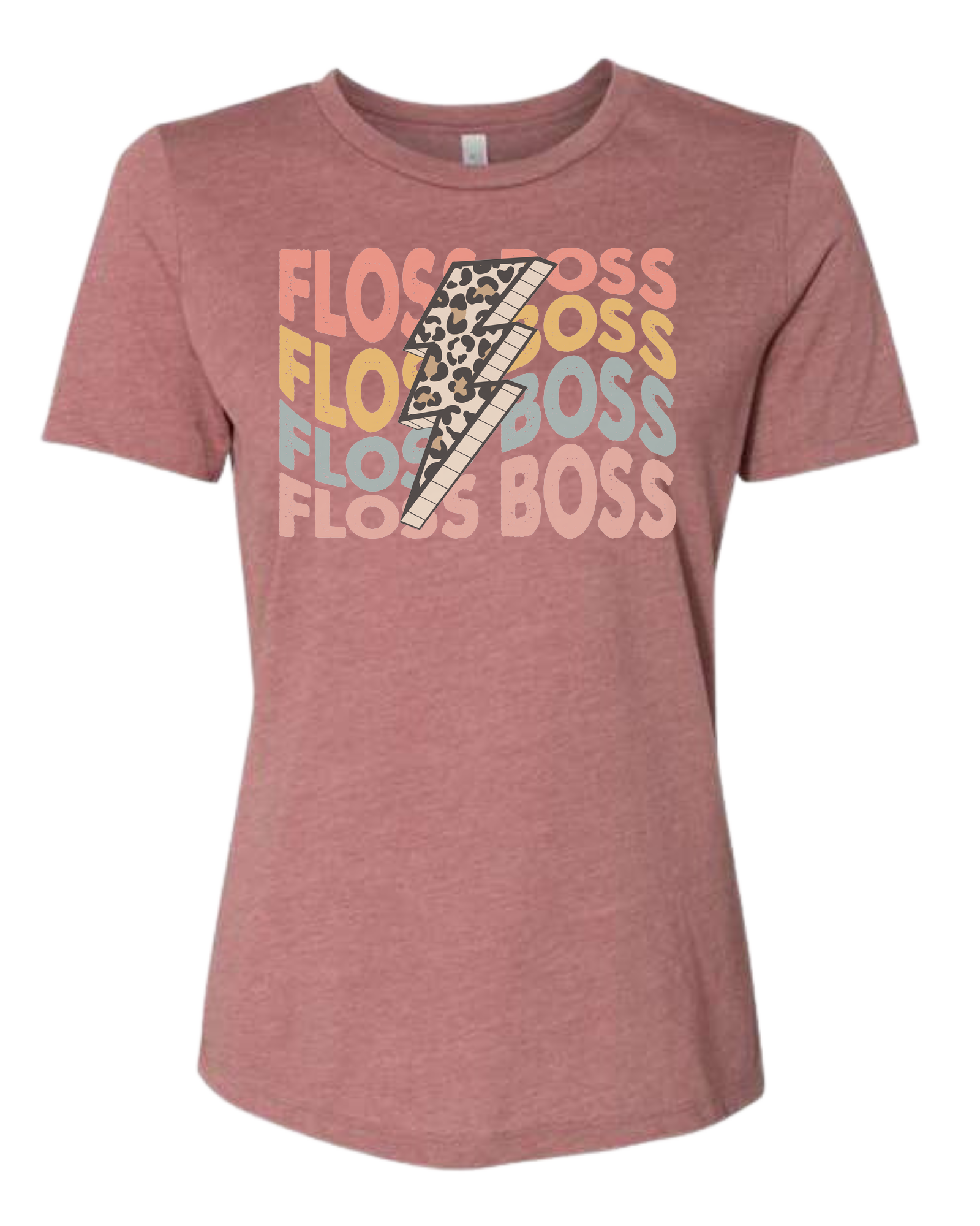 Floss Boss leopard lightning design Women's fit premium crewneck tee Mauve Pink
