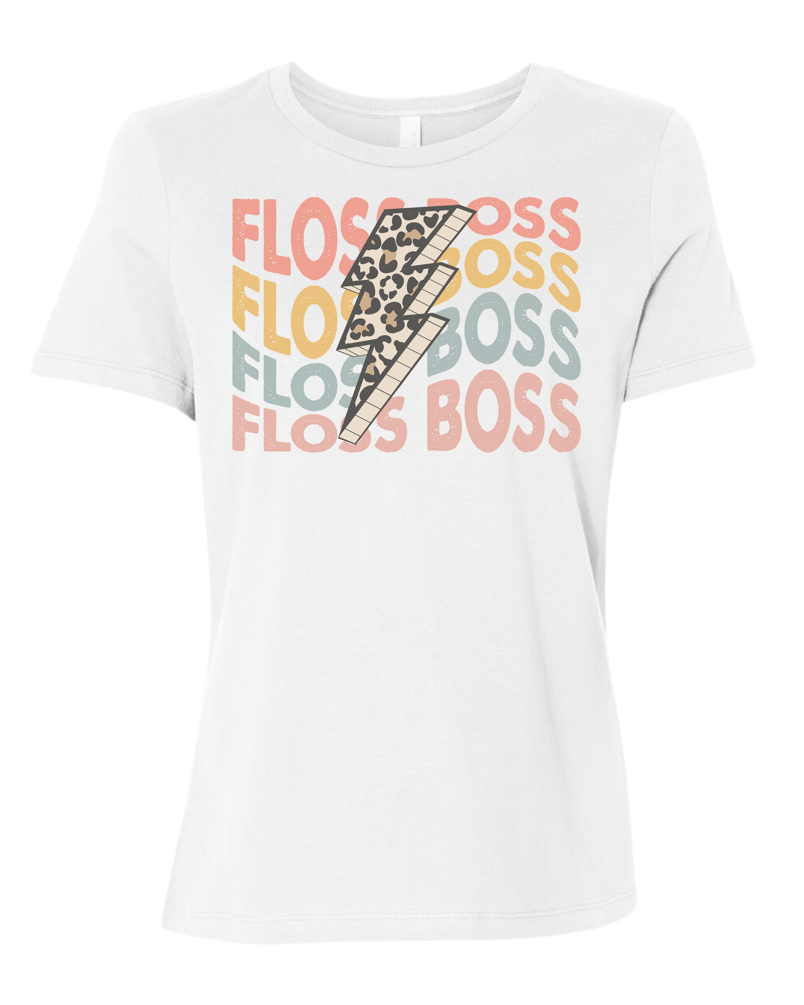 Floss Boss leopard lightning design Women's fit premium crewneck tee White