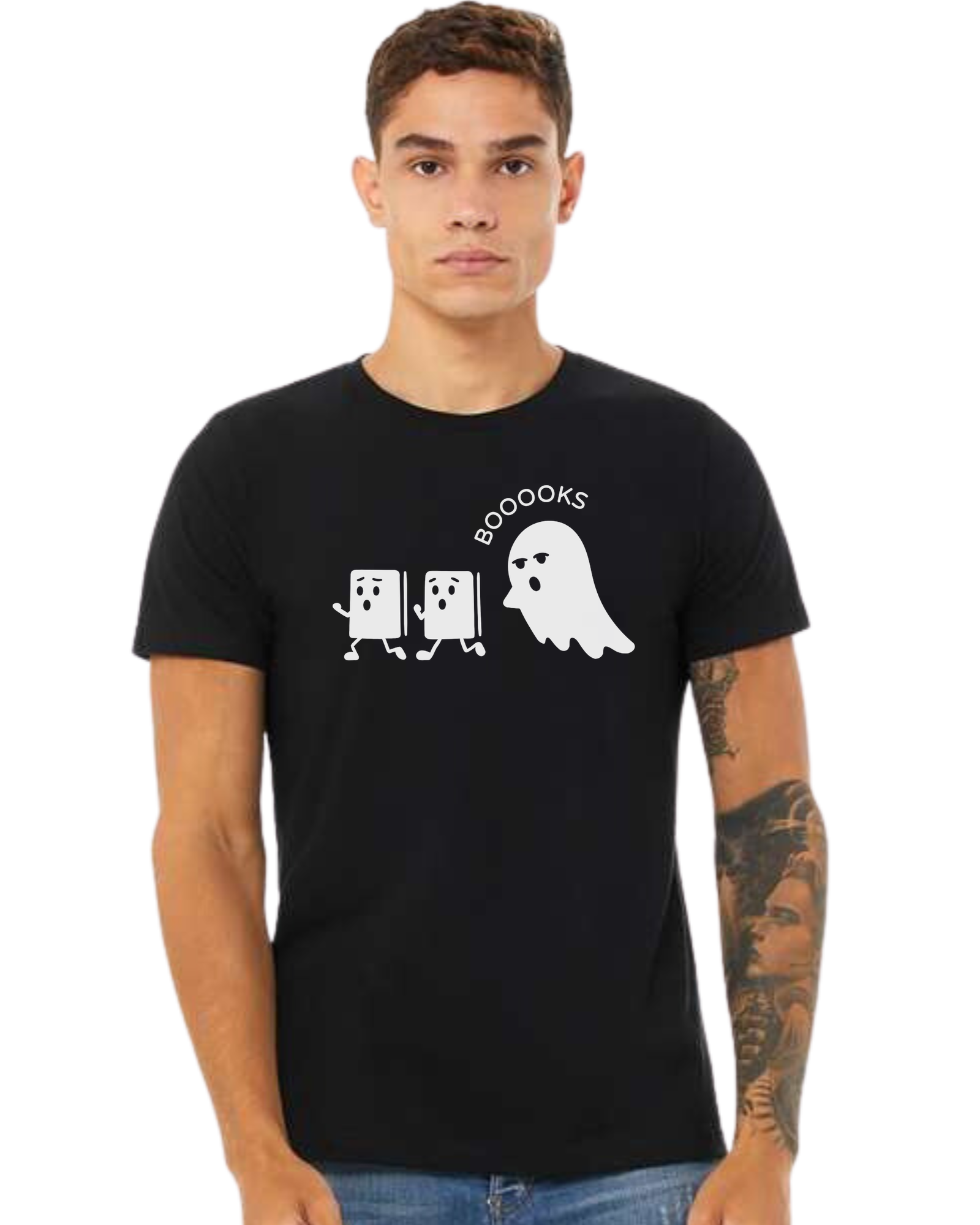 Ghost chasing Boooo-ks graphic tee Premium unisex crewneck tee Black
