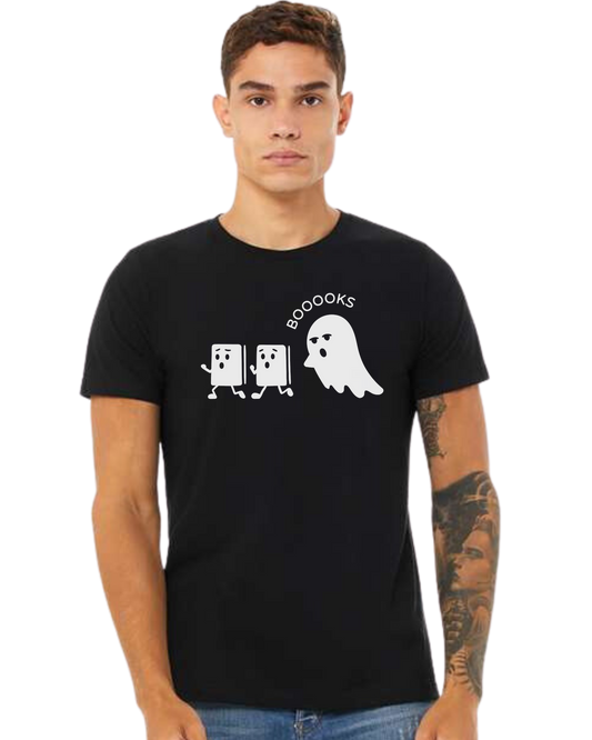 Ghost chasing Boooo-ks graphic tee Premium unisex crewneck tee Black