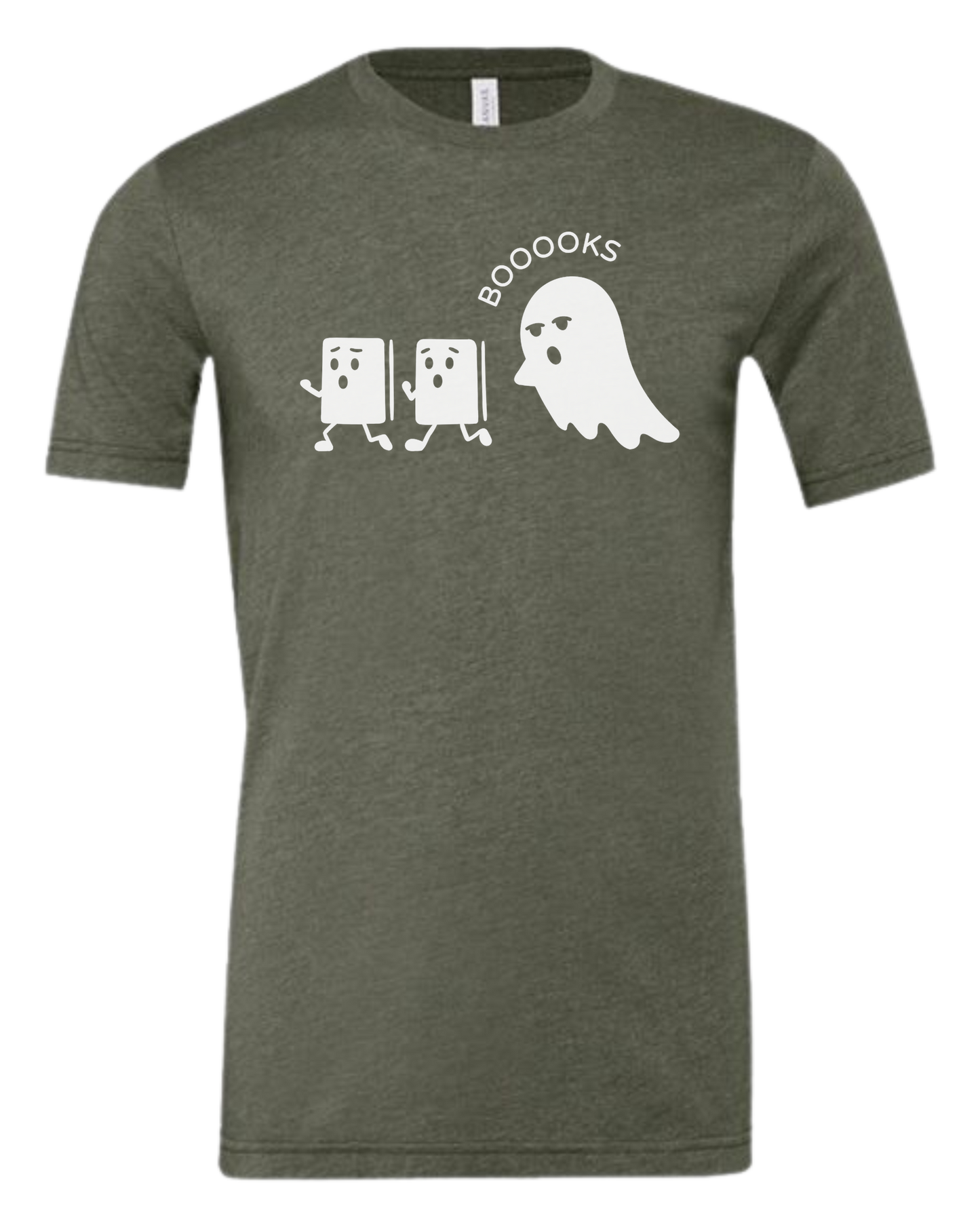 Ghost chasing Boooo-ks graphic tee Premium unisex crewneck tee Military Green