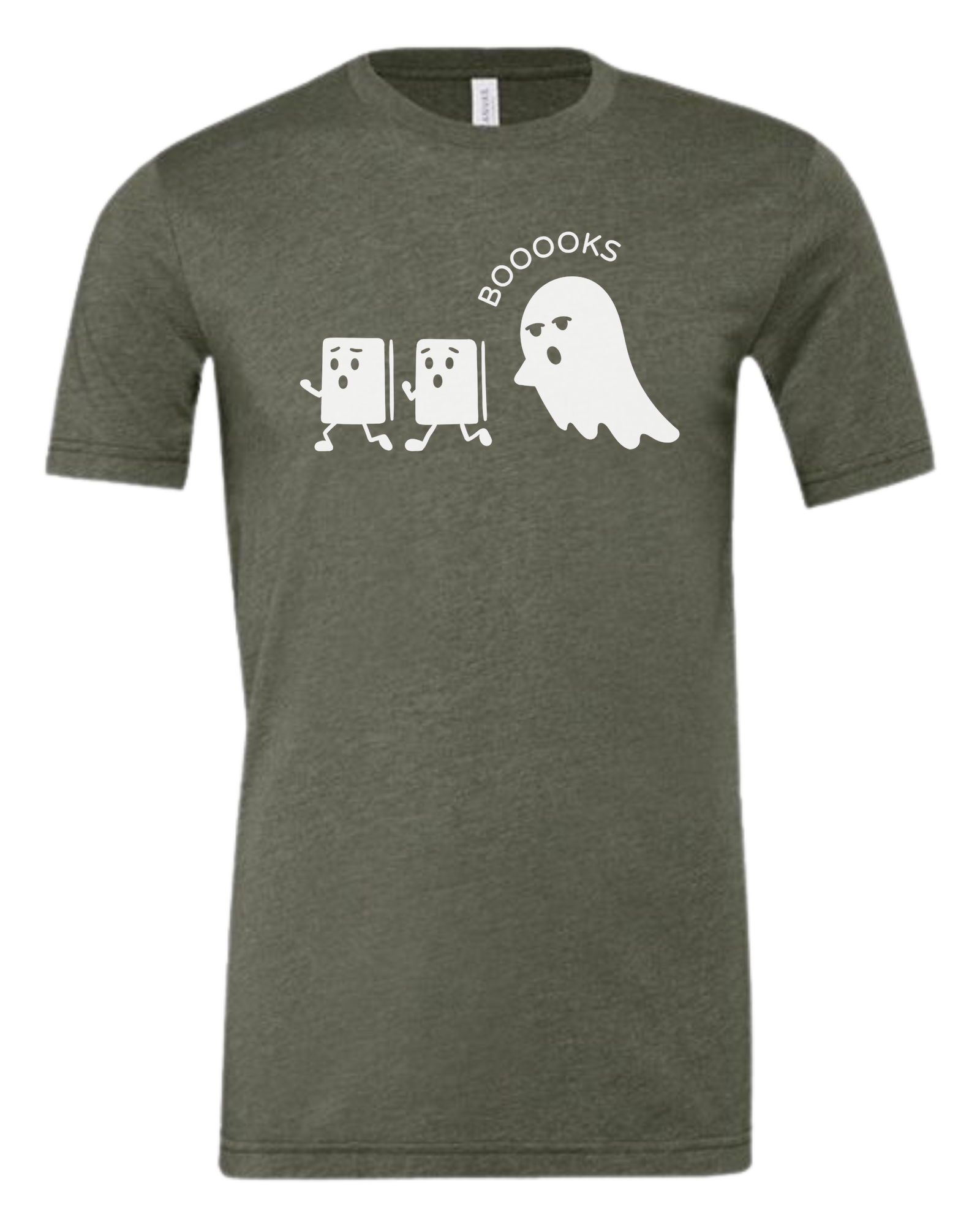 Ghost chasing Boooo-ks graphic tee Premium unisex crewneck tee Military Green