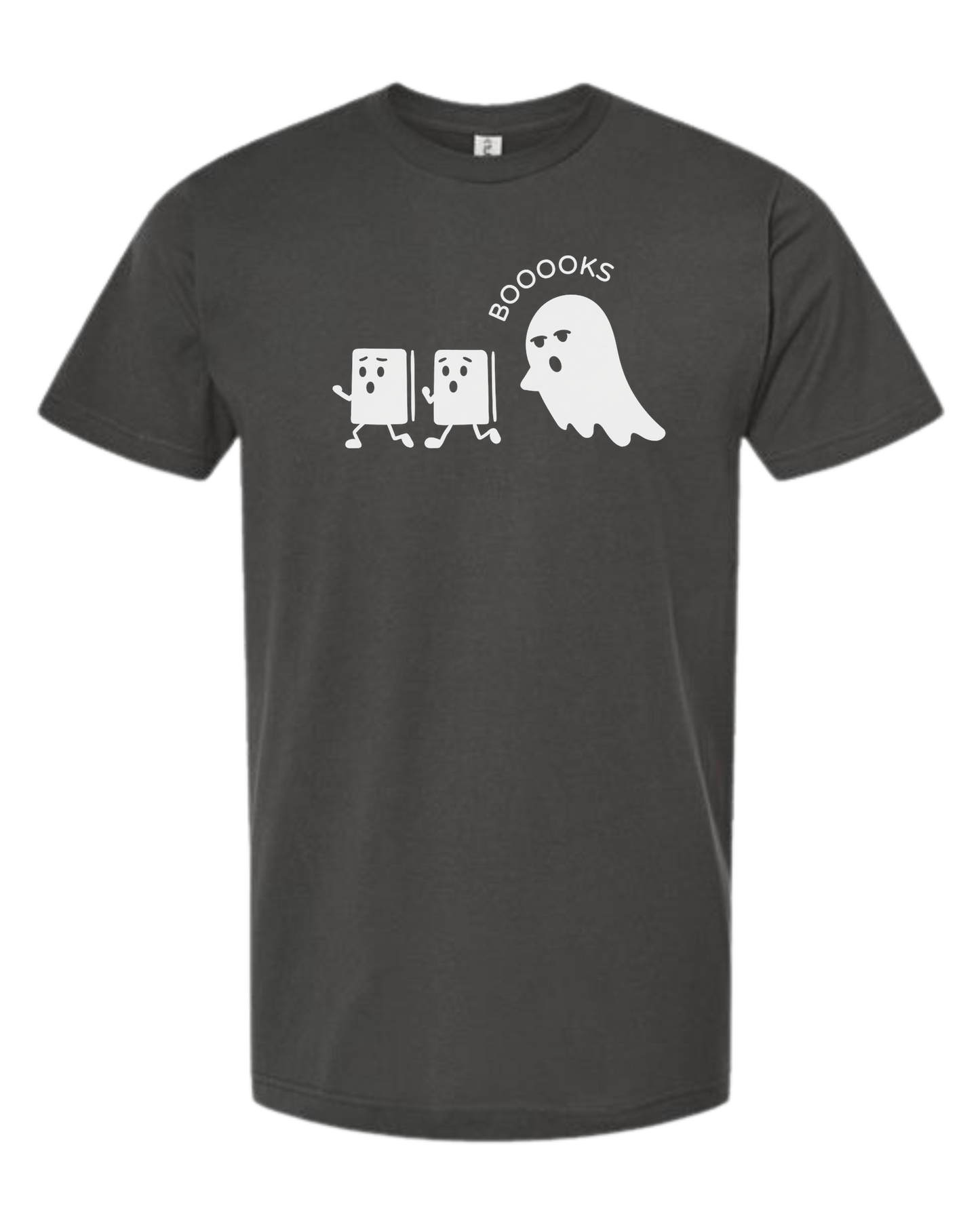 Ghost chasing Boooo-ks graphic tee Unisex crew-neck  graphic tee Charcoal Grey