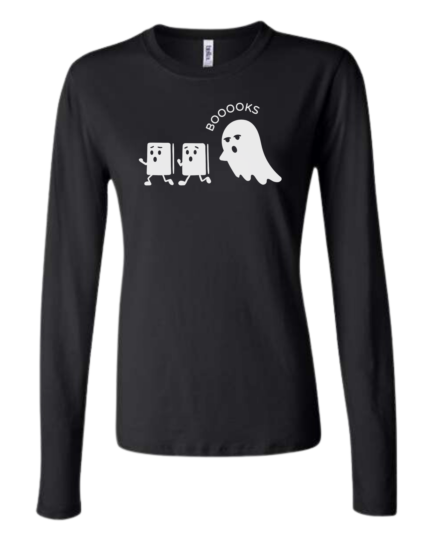 Ghost chasing Boooo-ks graphic tee Women's fit crewneck long sleeve fit Black