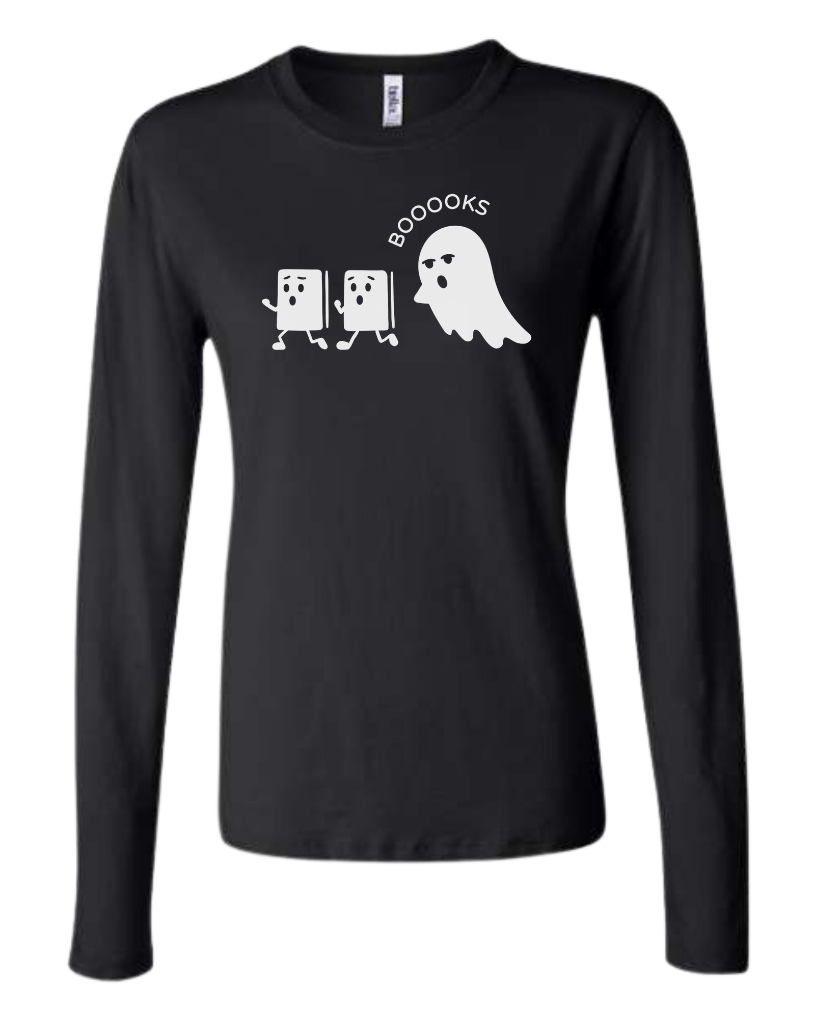 Ghost chasing Boooo-ks graphic tee Women's fit crewneck long sleeve fit Black