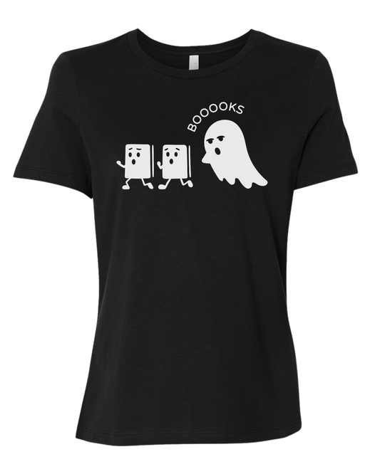 Ghost chasing Boooo-ks graphic tee Women's fit premium crewneck tee Black