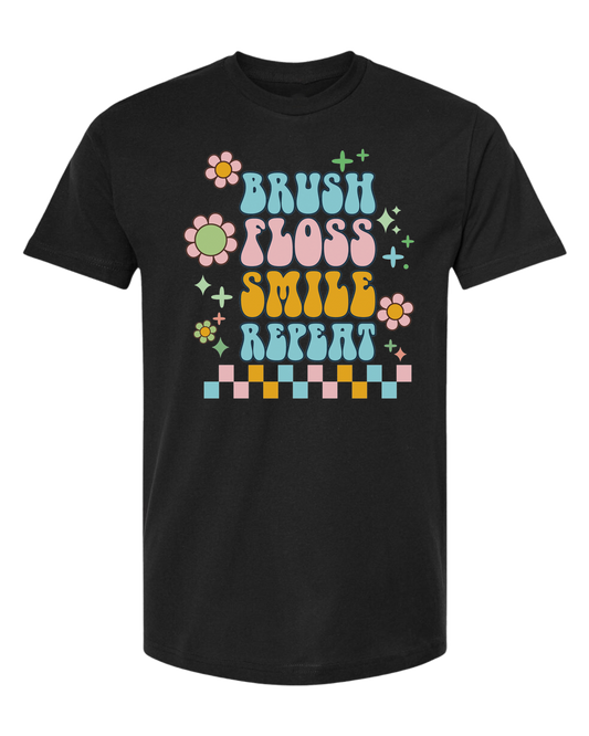 Groovy "Brush, Floss, Smile, Repeat" graphic Classic unisex crewneck tee Short sleeve crew neck