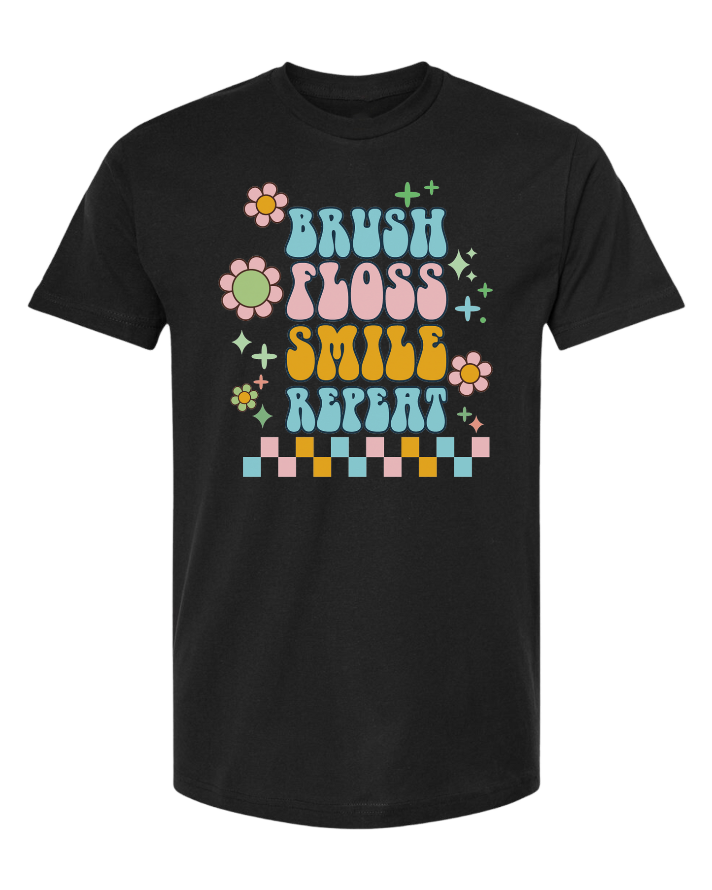 Groovy "Brush, Floss, Smile, Repeat" graphic Unisex crew-neck  graphic tee Black