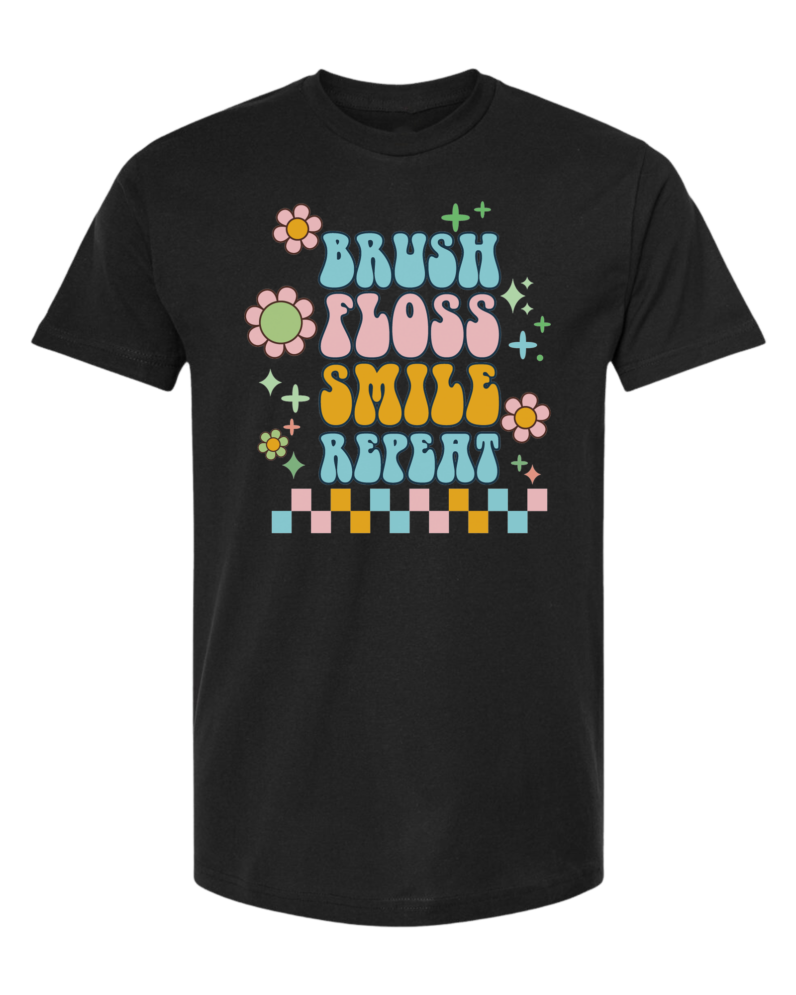 Groovy "Brush, Floss, Smile, Repeat" graphic Unisex crew-neck  graphic tee Black