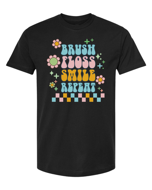 Groovy "Brush, Floss, Smile, Repeat" graphic Unisex crew-neck  graphic tee Black